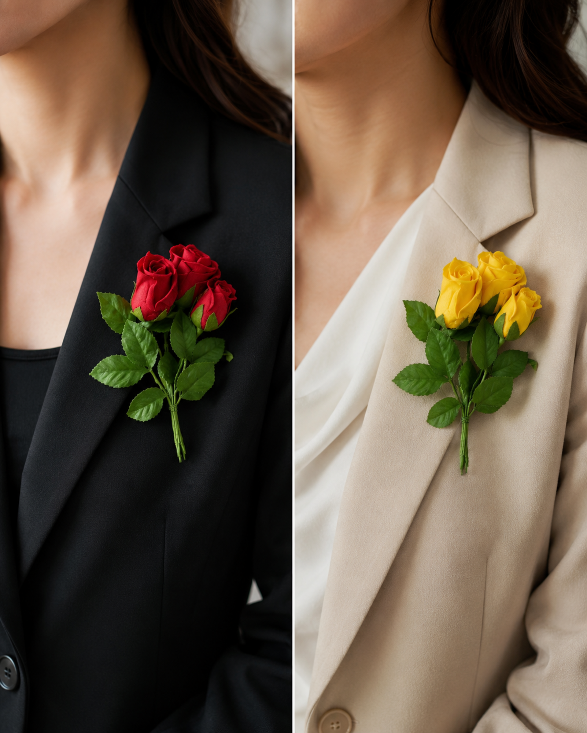 Rose x 3 in seta con spilla - Sconti per Fioristi e Aziende . - Artificiale