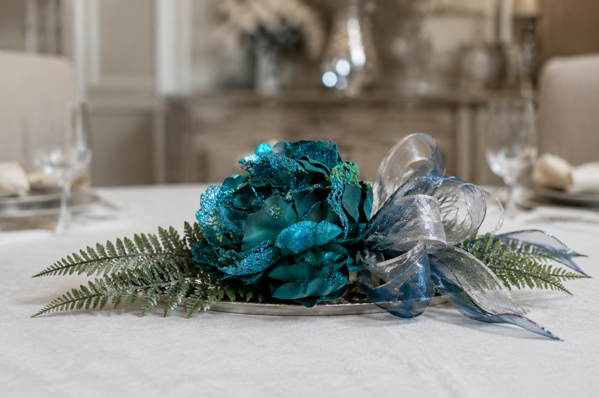 Peonia in Velluto Turchese  - Sconti per Fioristi e Aziende - con Lustrini e Clip