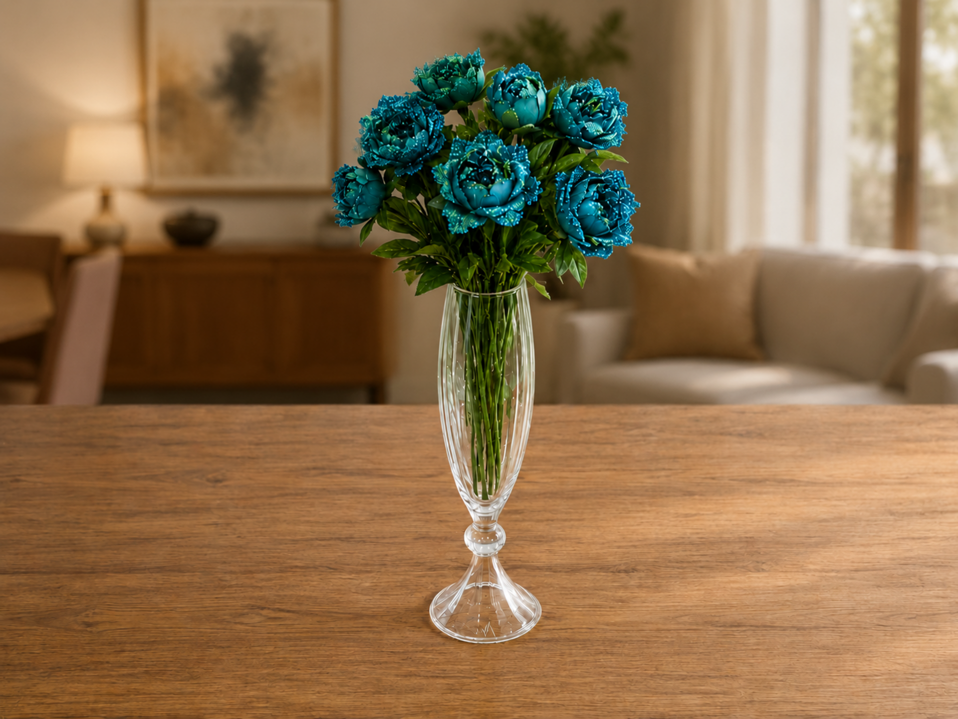 Peonia in Velluto Turchese  Sconti per Fioristi e Aziende - H 90 con lustrini -