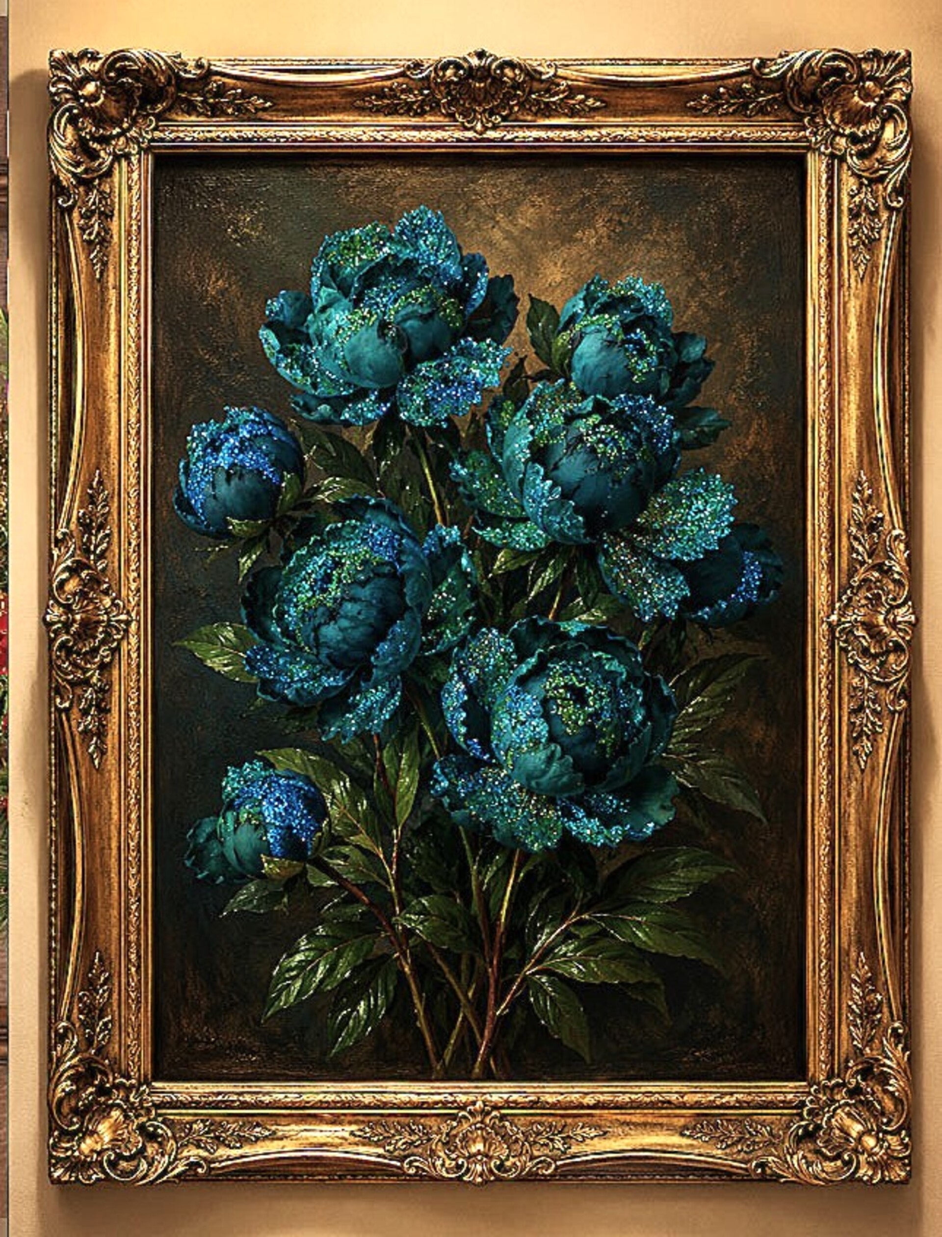 Peonia in Velluto Turchese  Sconti per Fioristi e Aziende - H 90 con lustrini -