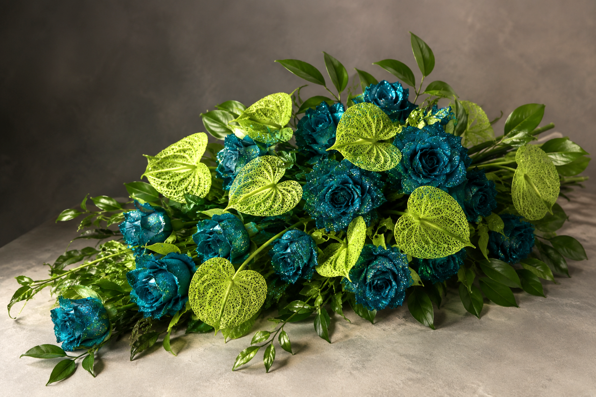 Peonia in Velluto Turchese  Sconti per Fioristi e Aziende - H 90 con lustrini -