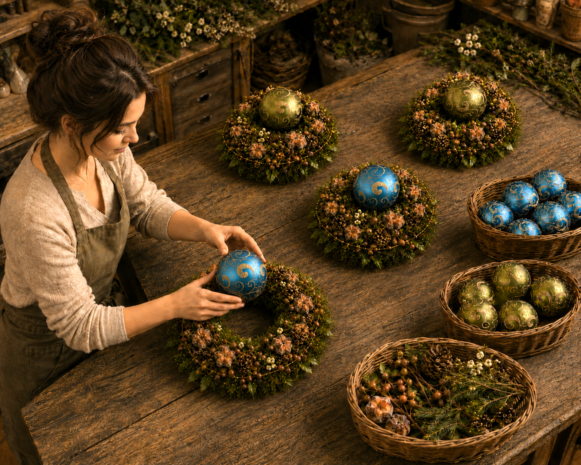 Palline di Natale x 4 in Vetro - Sconti per Fioristi e Aziende - decoro oro Verde e Turchese