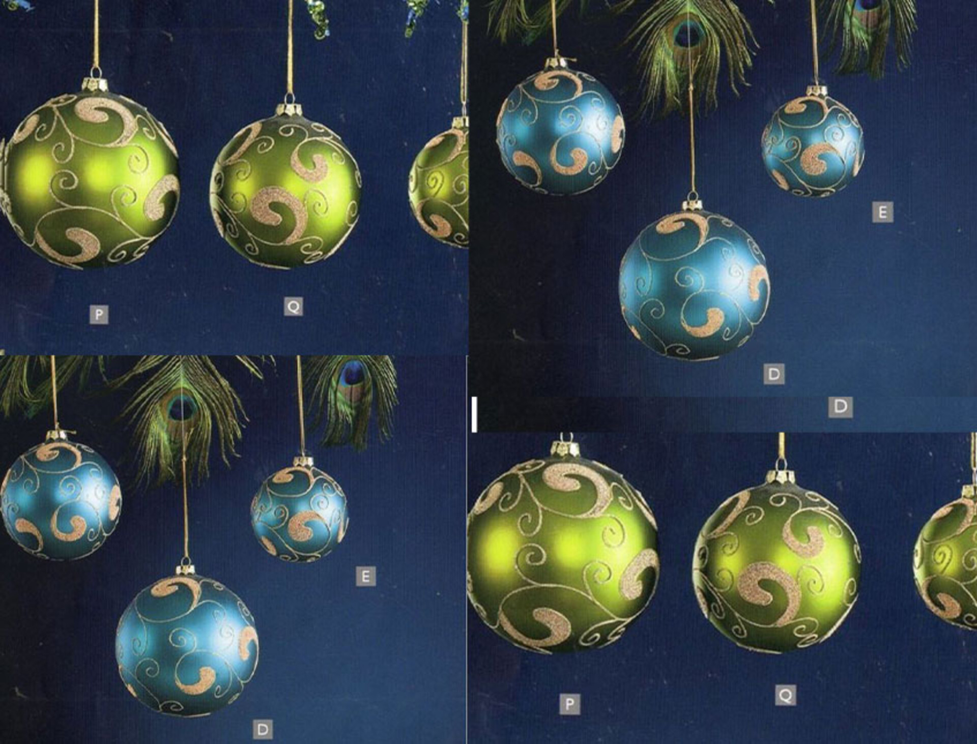 Palline di Natale x 4 in Vetro - Sconti per Fioristi e Aziende - decoro oro Verde e Turchese