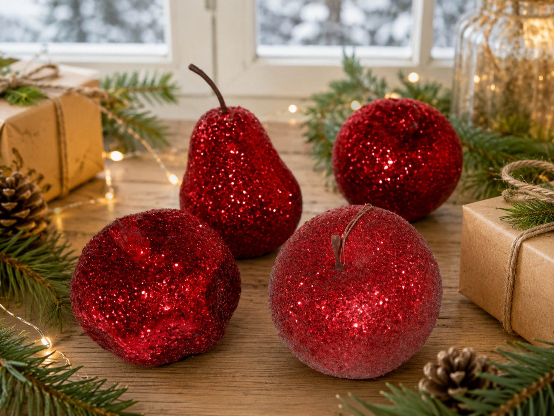 Frutta x 8 Rossa Glitterata  - Sconti per Fioristi e Aziende - Dm. 10