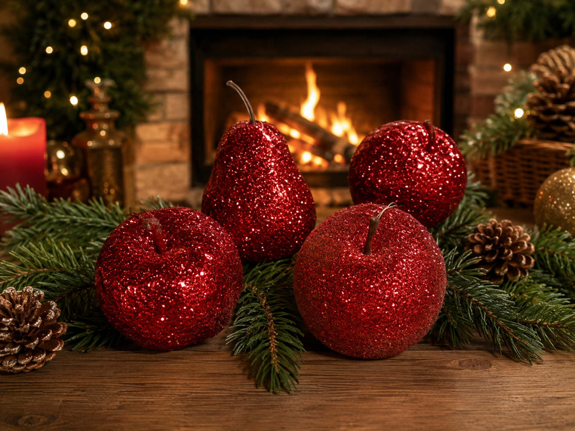 Frutta x 8 Rossa Glitterata  - Sconti per Fioristi e Aziende - Dm. 10