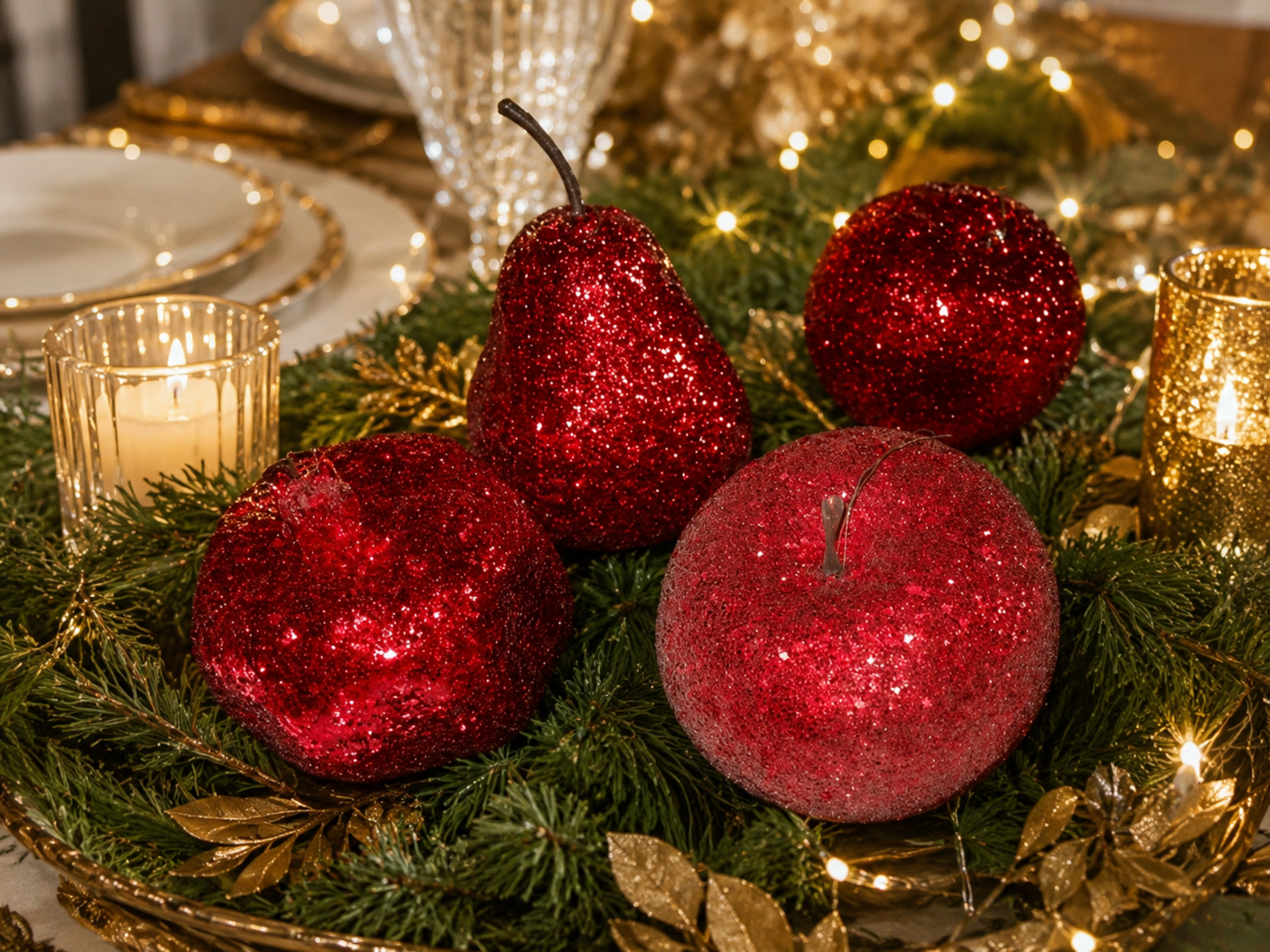 Frutta x 8 Rossa Glitterata  - Sconti per Fioristi e Aziende - Dm. 10