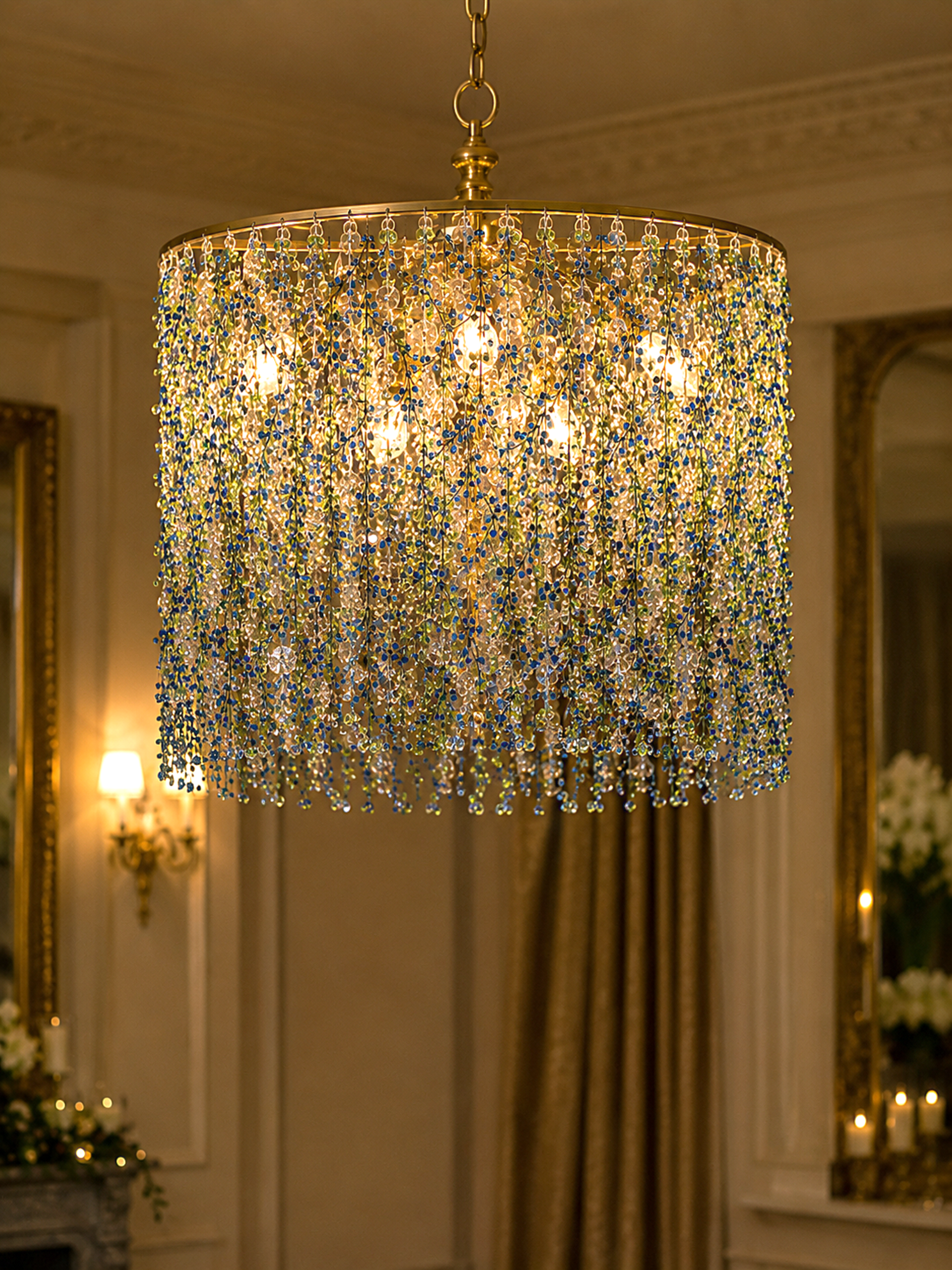 Ramo paillettes H 76 Verde e Blu   - Sconti per Fioristi e Aziende - con 12 rami animati
