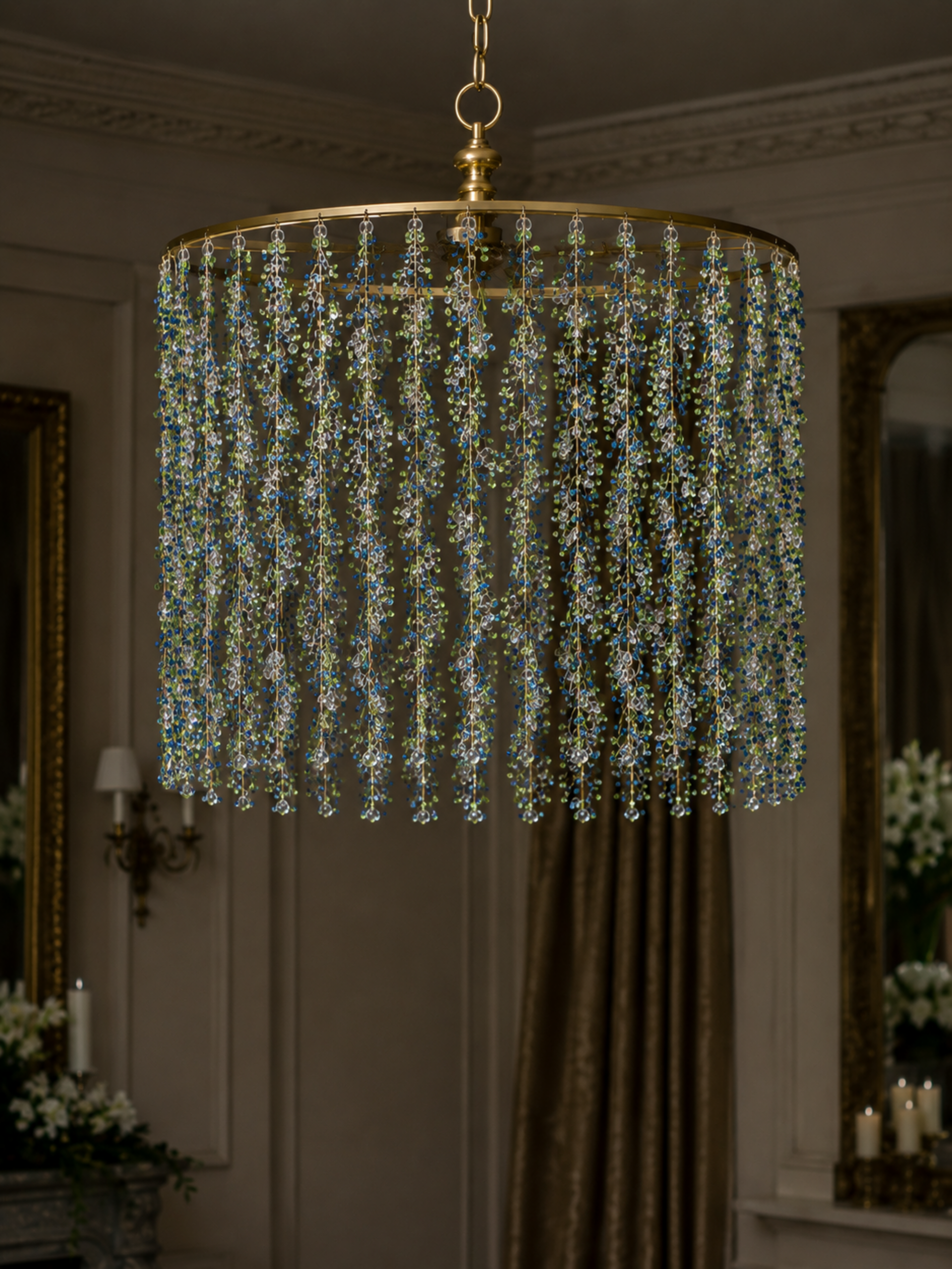 Ramo paillettes H 76 Verde e Blu   - Sconti per Fioristi e Aziende - con 12 rami animati