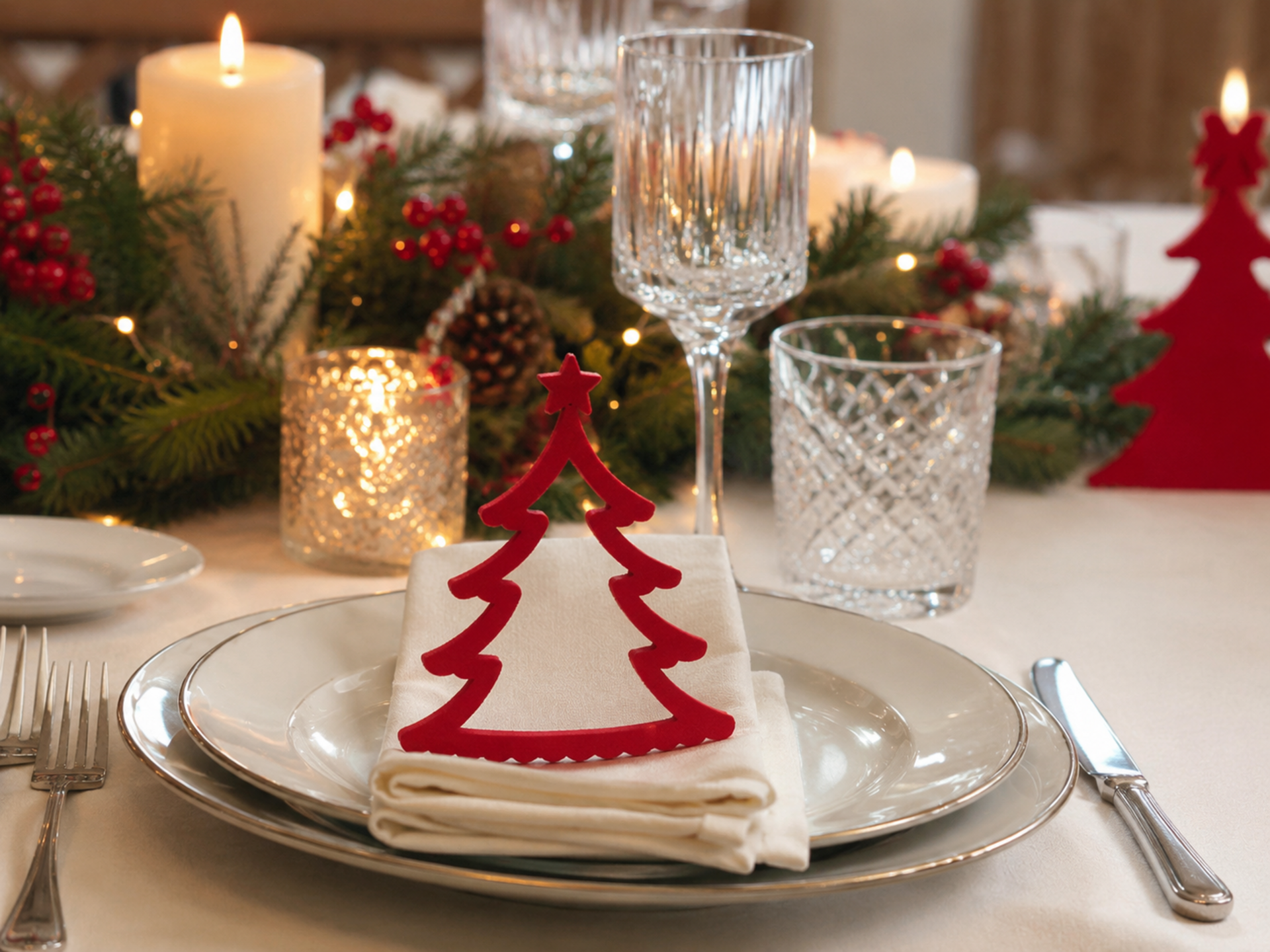Albero di natale in feltro  - Sconti per Fioristi e Aziende - bianco e rosso H 13,5 set x 5