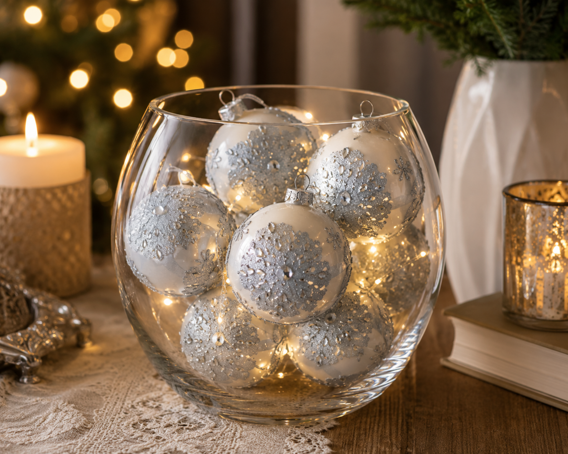 Palline di Natale in vetro  x 6  - Sconti per Fioristi e Aziende -  iridato con strass