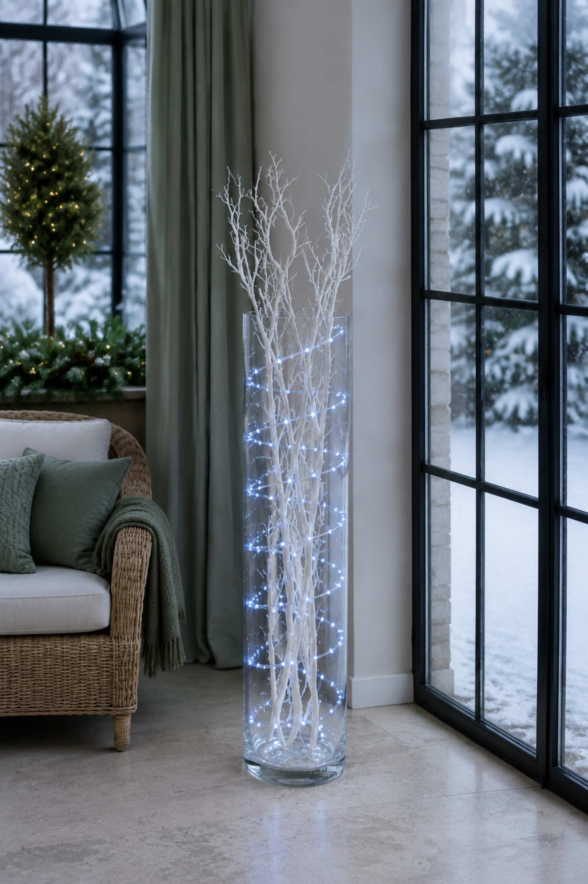 Curly bianco glitterato H 78  - Sconti per Fioristi e Aziende - Artificiale in gomma