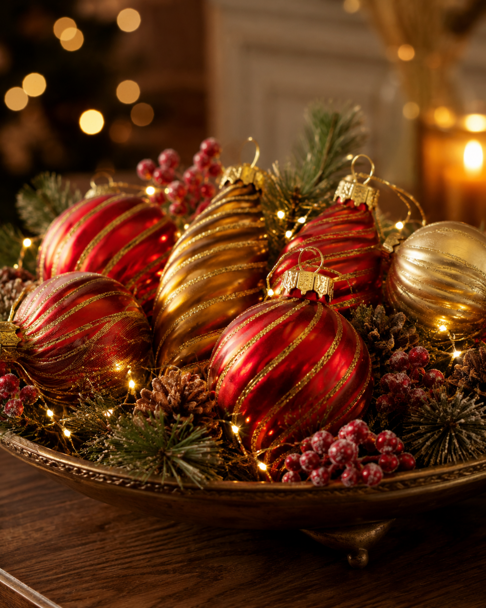 Palline di Natale x 3 bronzo  - Sconti per Fioristi e Aziende - con filo glitterato