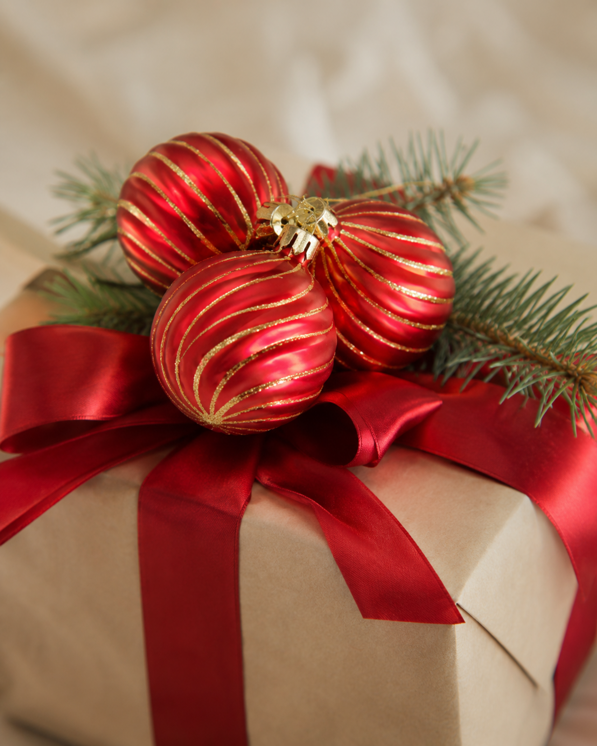 Palline di Natale x 3 bronzo  - Sconti per Fioristi e Aziende - con filo glitterato