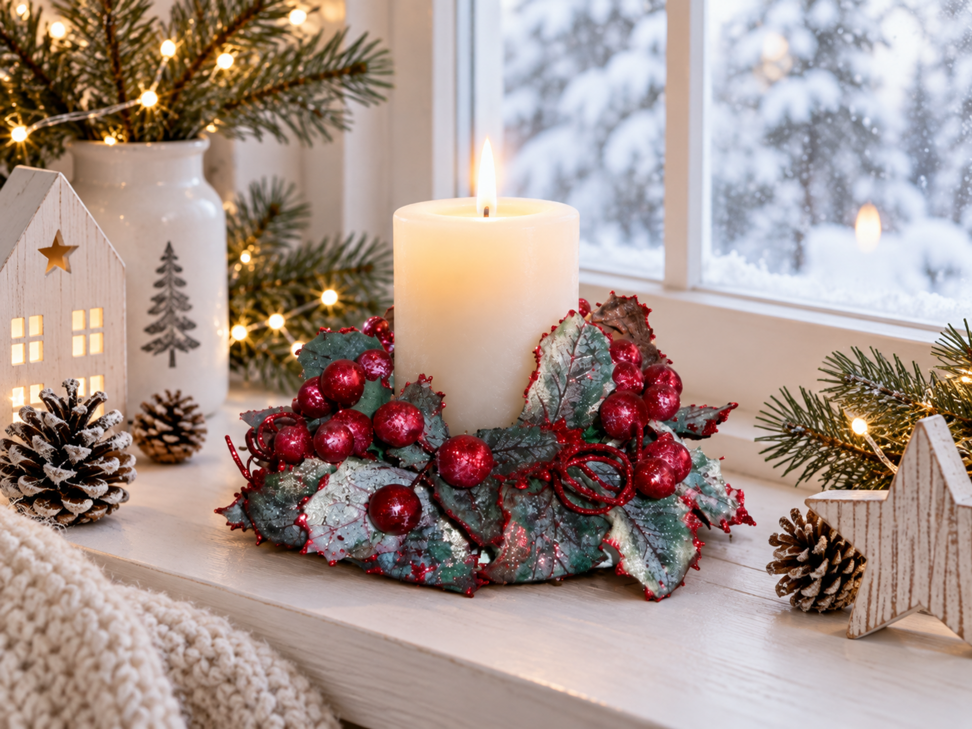 Giro Candela Holly Berry   - Sconti per Fioristi e Aziende - Diametro 16 cm.