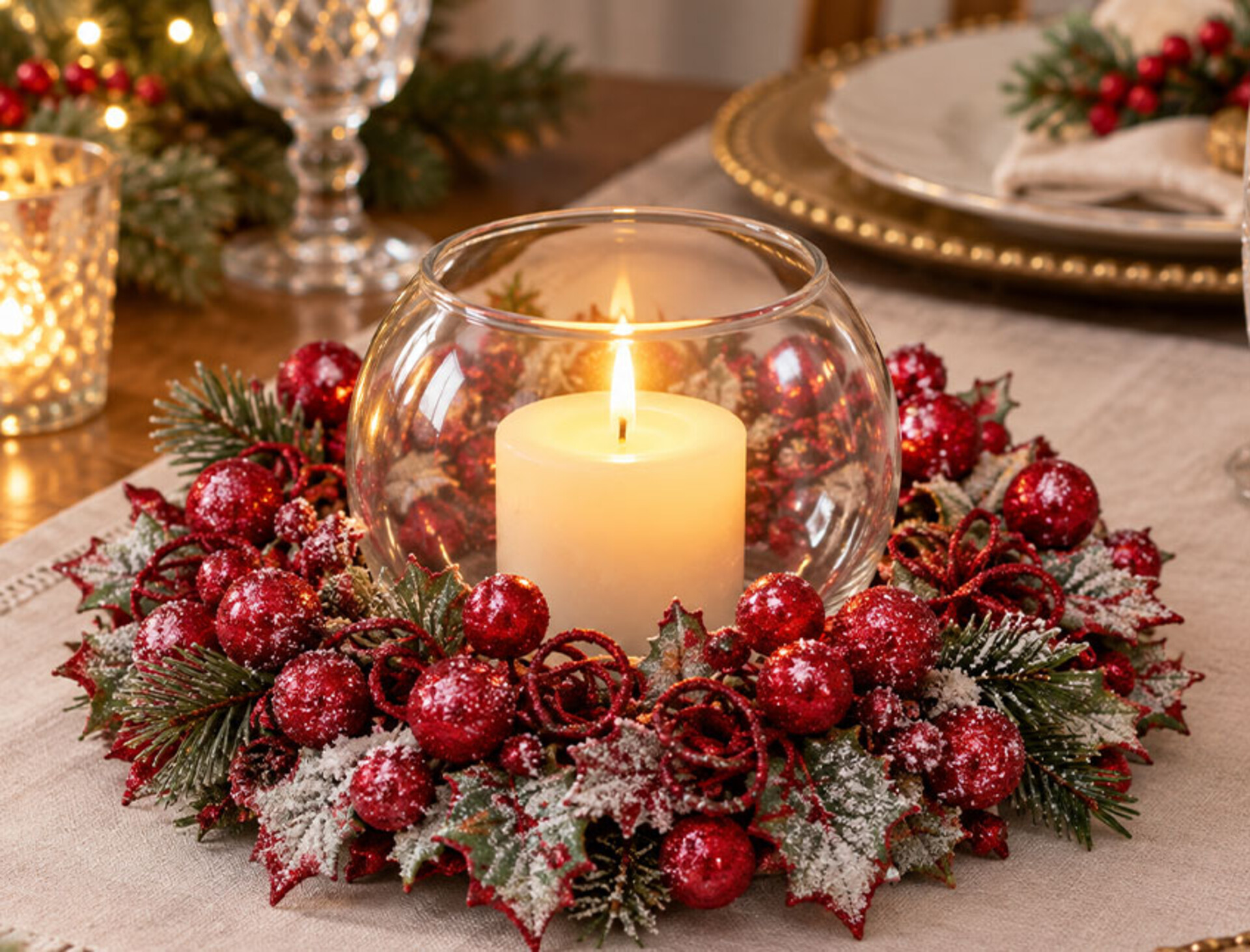 Girocandela Holly Berry   - Sconti per Fioristi e Aziende - Diametro 16 cm.
