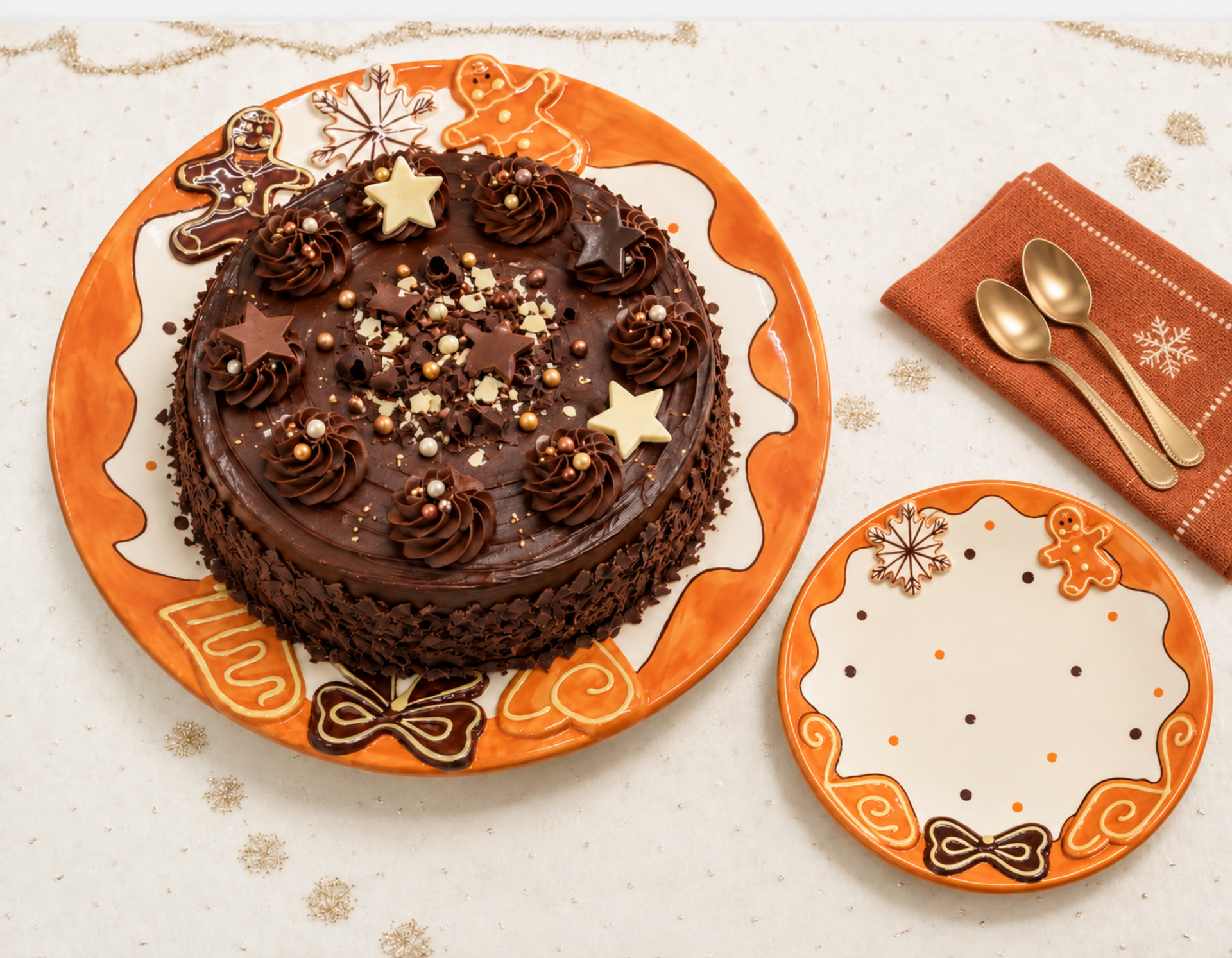 Piatto Porta Torta Chocolate - Sconti per Fioristi e Aziende - Dm. 28 cm. In ceramica