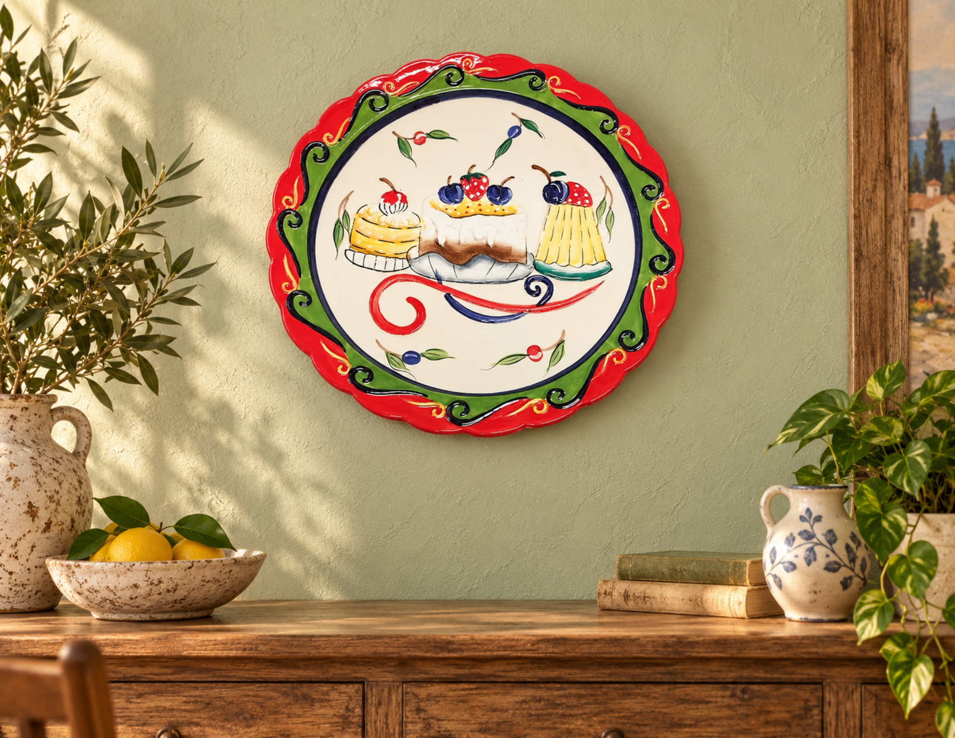 Piatto Porta Torta Dolcezza - Sconti per Fioristi e Aziende - Dm. 28 cm. In ceramica