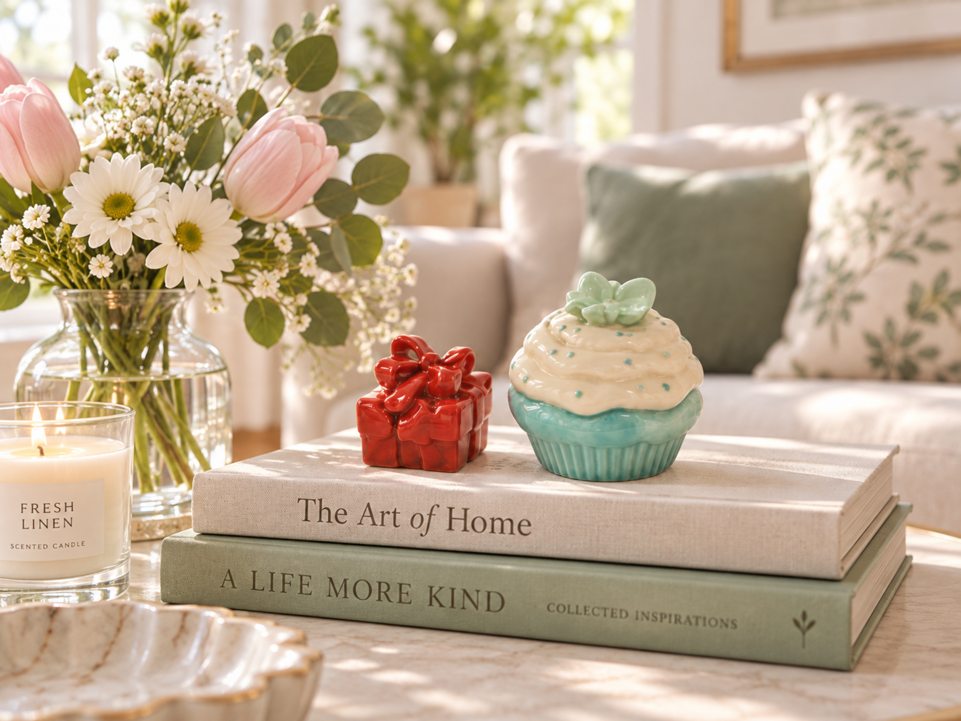 Cupcake Ceramica c/ tortina   - Sconti per Fioristi e Aziende - Box PVC trasparente