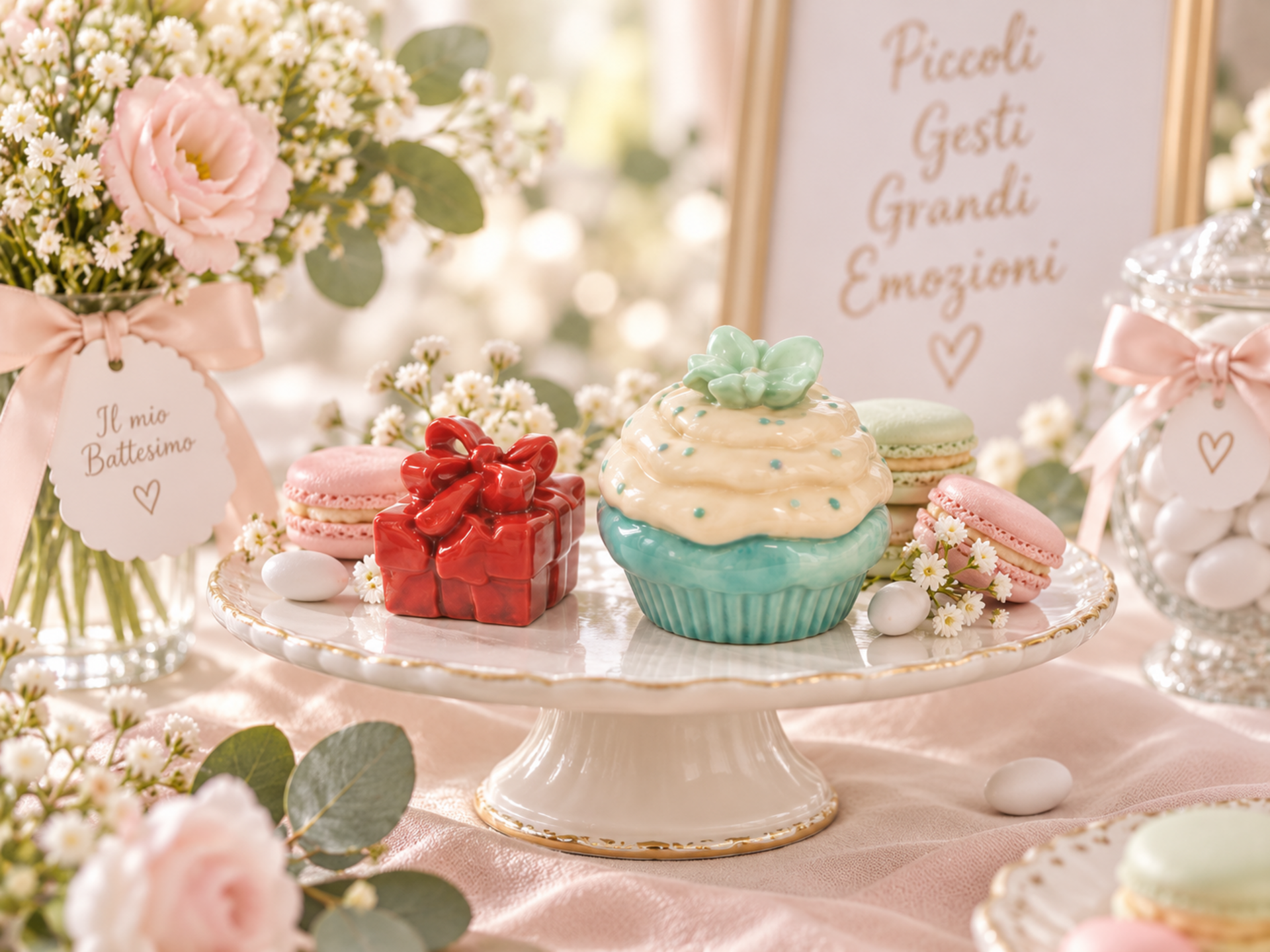 Cupcake Ceramica c/ tortina   - Sconti per Fioristi e Aziende - Box PVC trasparente