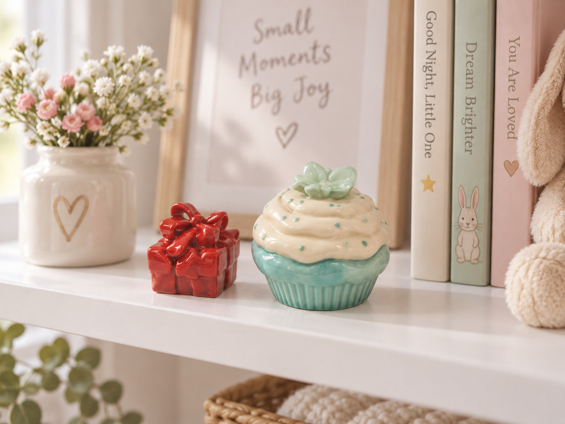 Cupcake Ceramica c/ tortina   - Sconti per Fioristi e Aziende - Box PVC trasparente