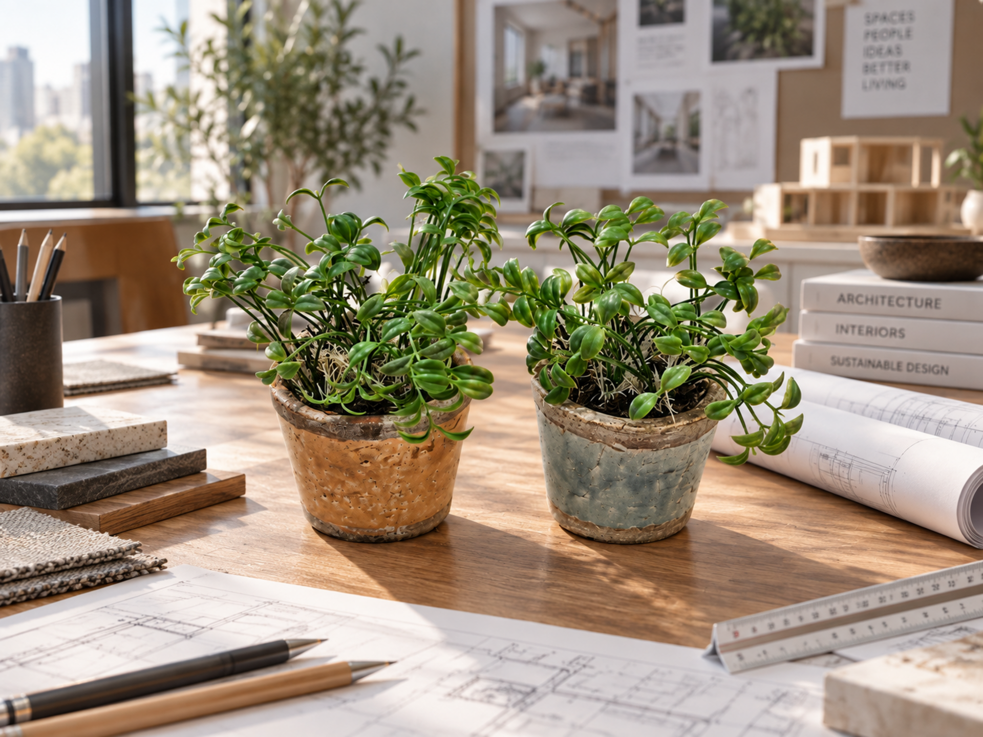 Coppia vasetti in ceramica - Sconto per Fioristi e Aziende - Con piantine artificiali