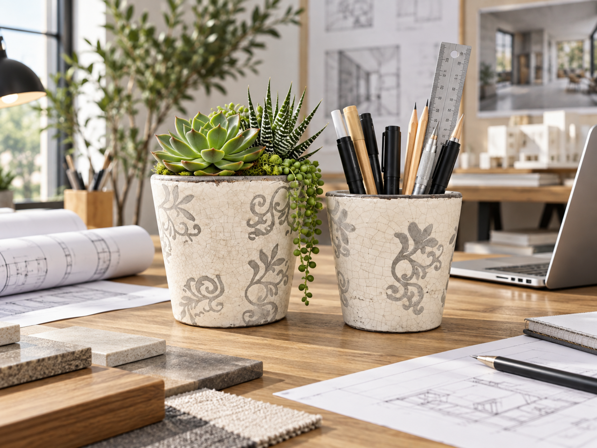 Set Vasi Decorati x 2 in ceramica  - Sconto per Fioristi e Aziende - Misure. 13x14 e 15x16