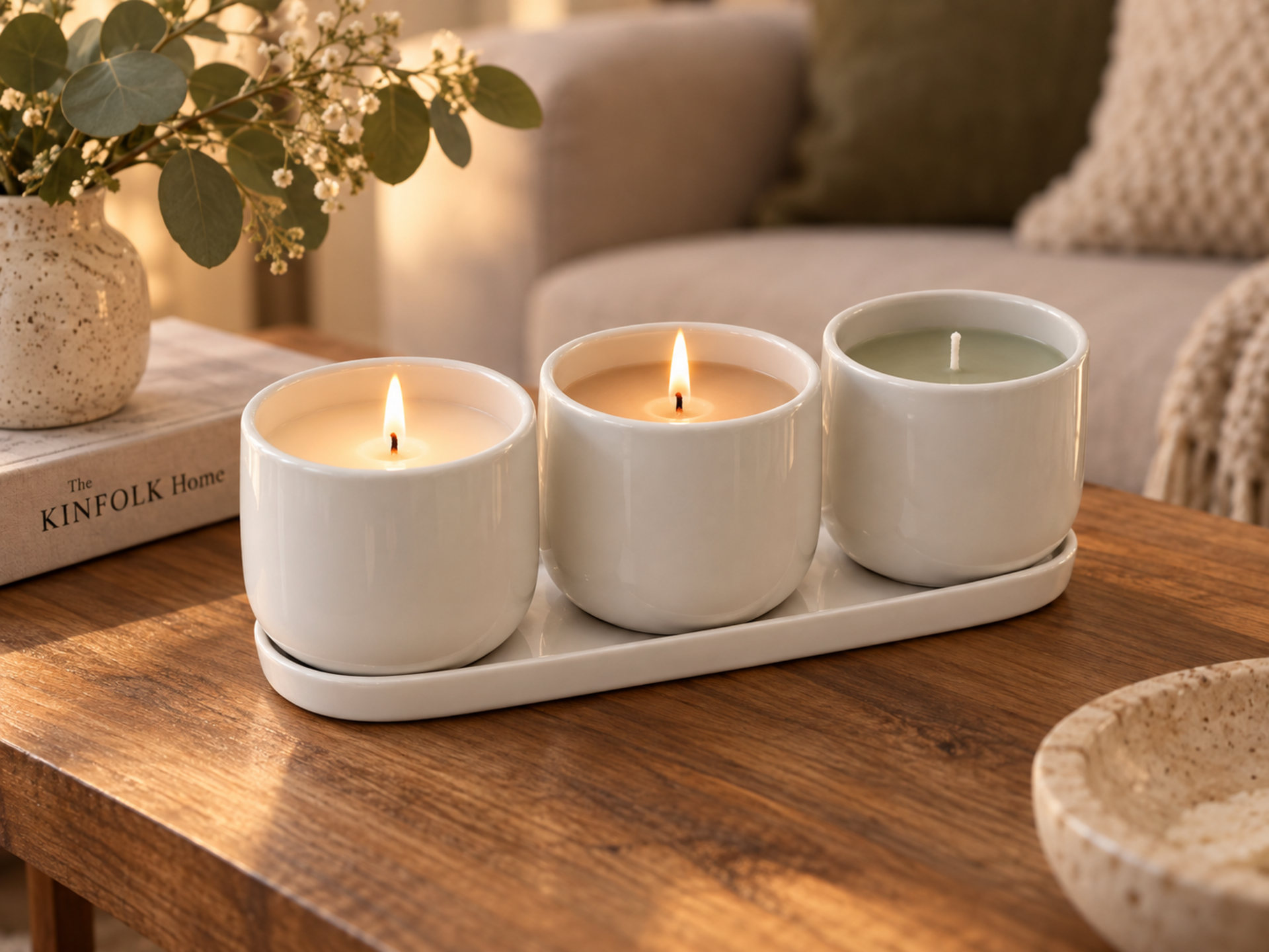 Vassoio con 3 vasetti - Sconto per Fioristi e Aziende - In ceramica H 11 dm. 13