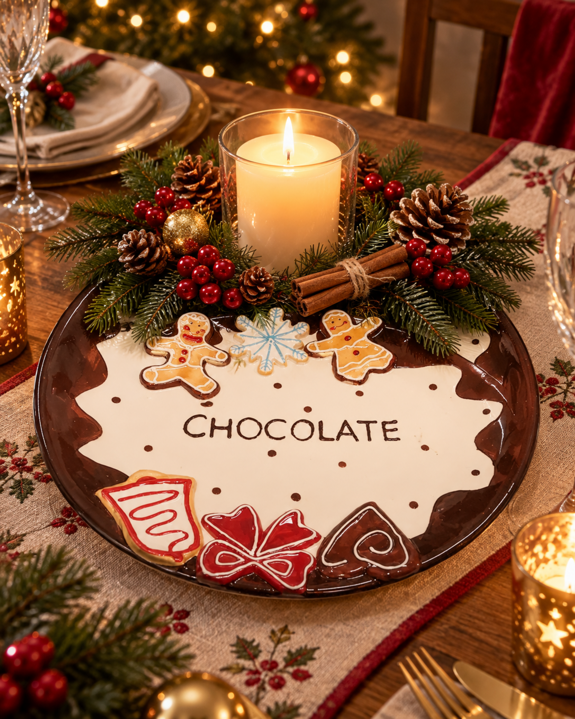 Piatto Porta Torta Chocolate - Sconti per Fioristi e Aziende - Dm. 28 cm. In ceramica