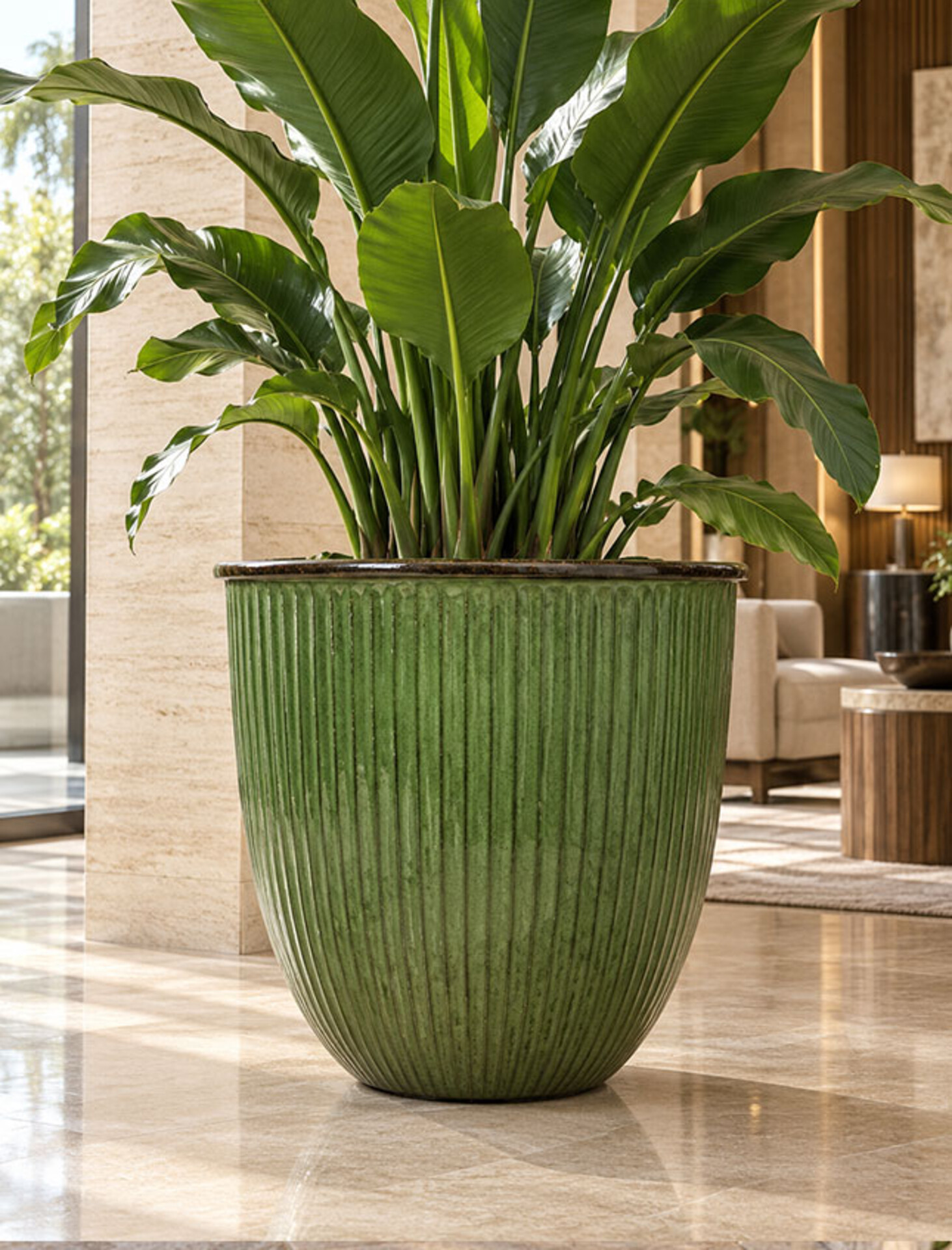 Cashpot Rigato Verde Bosco - Sconti per Fioristi e Aziende - H 23/D28 - H 27/ D32 - H 32/D37
