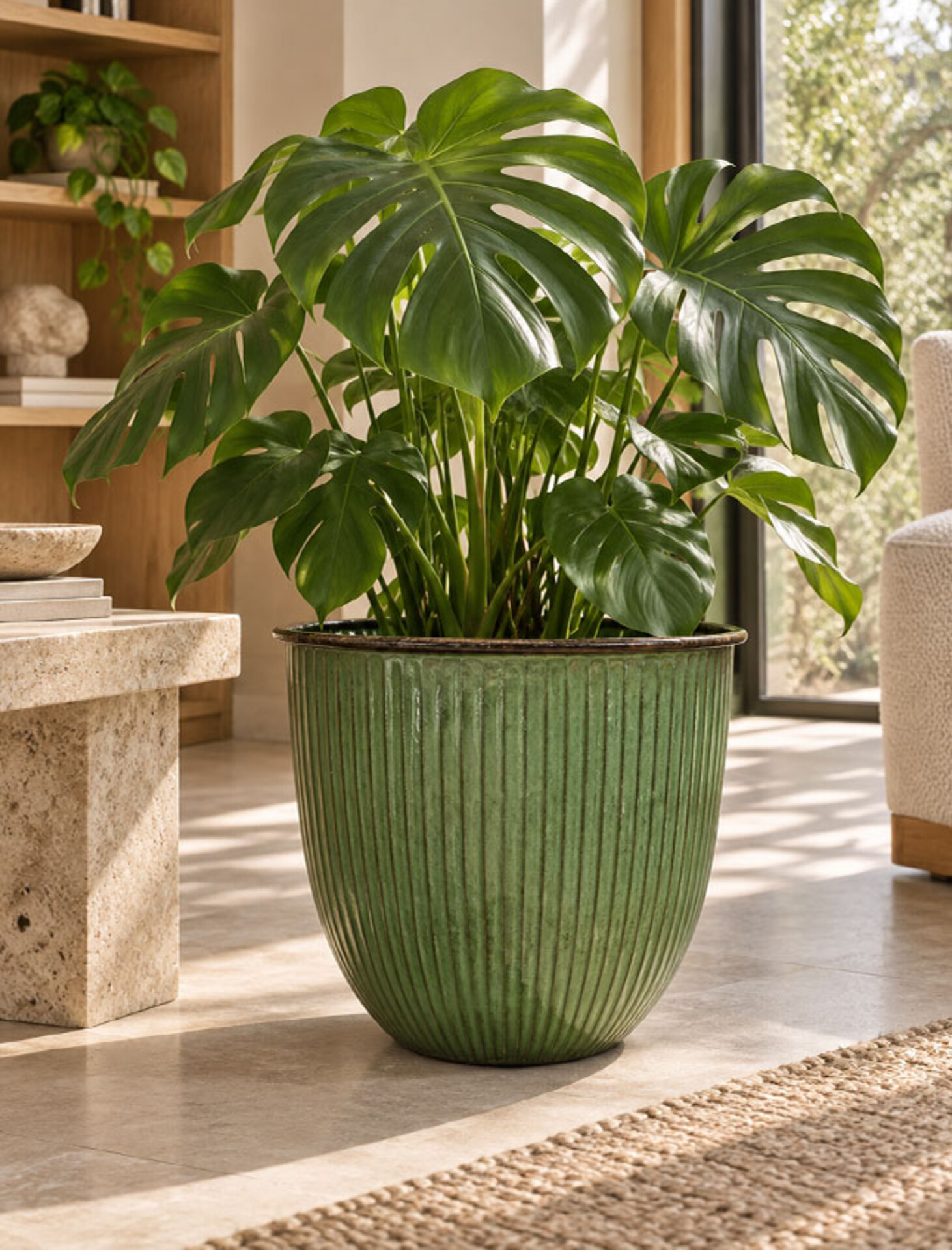 Cashpot Rigato Verde Bosco - Sconti per Fioristi e Aziende - H 23/D28 - H 27/ D32 - H 32/D37