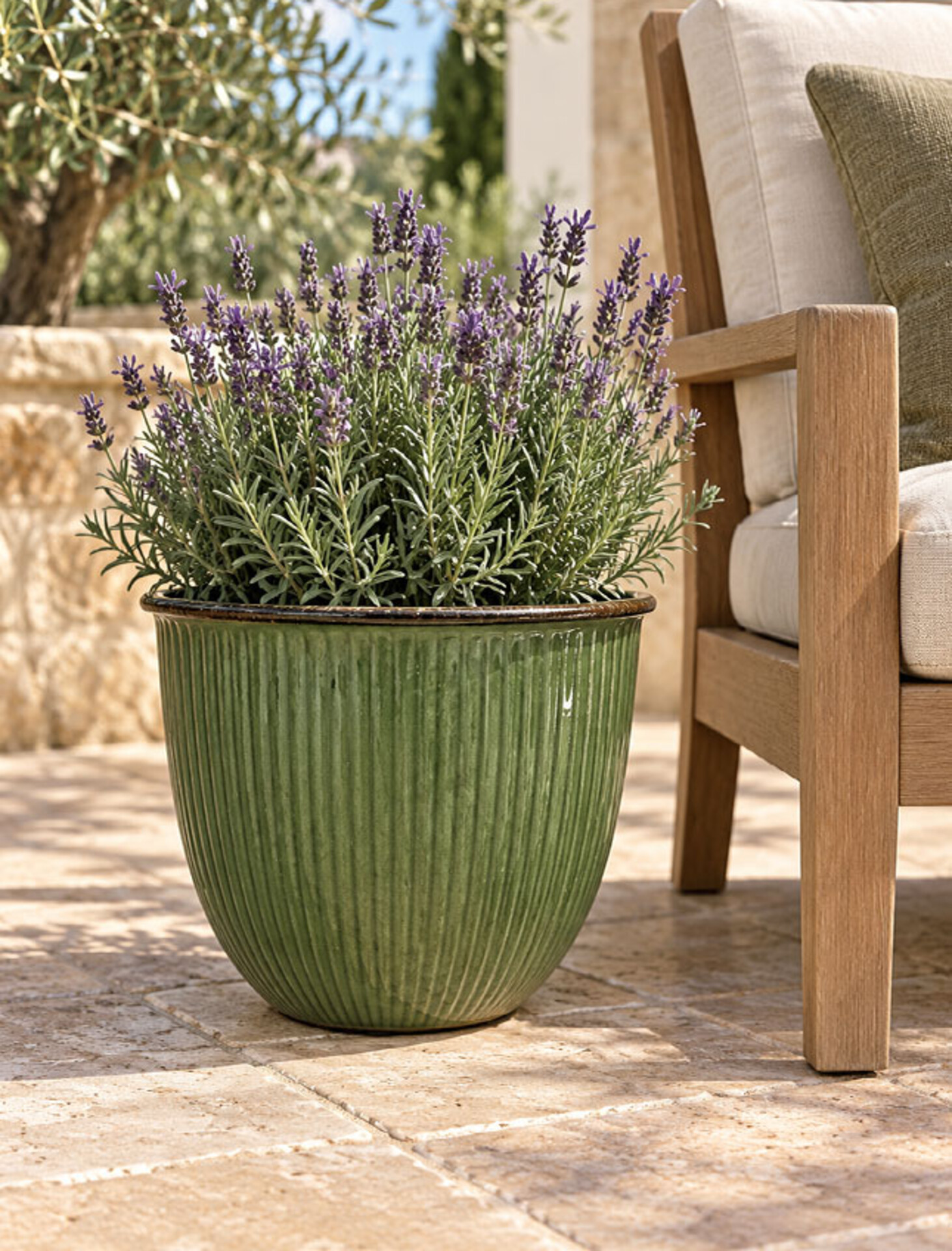 Cashpot Rigato Verde Bosco - Sconti per Fioristi e Aziende - H 23/D28 - H 27/ D32 - H 32/D37