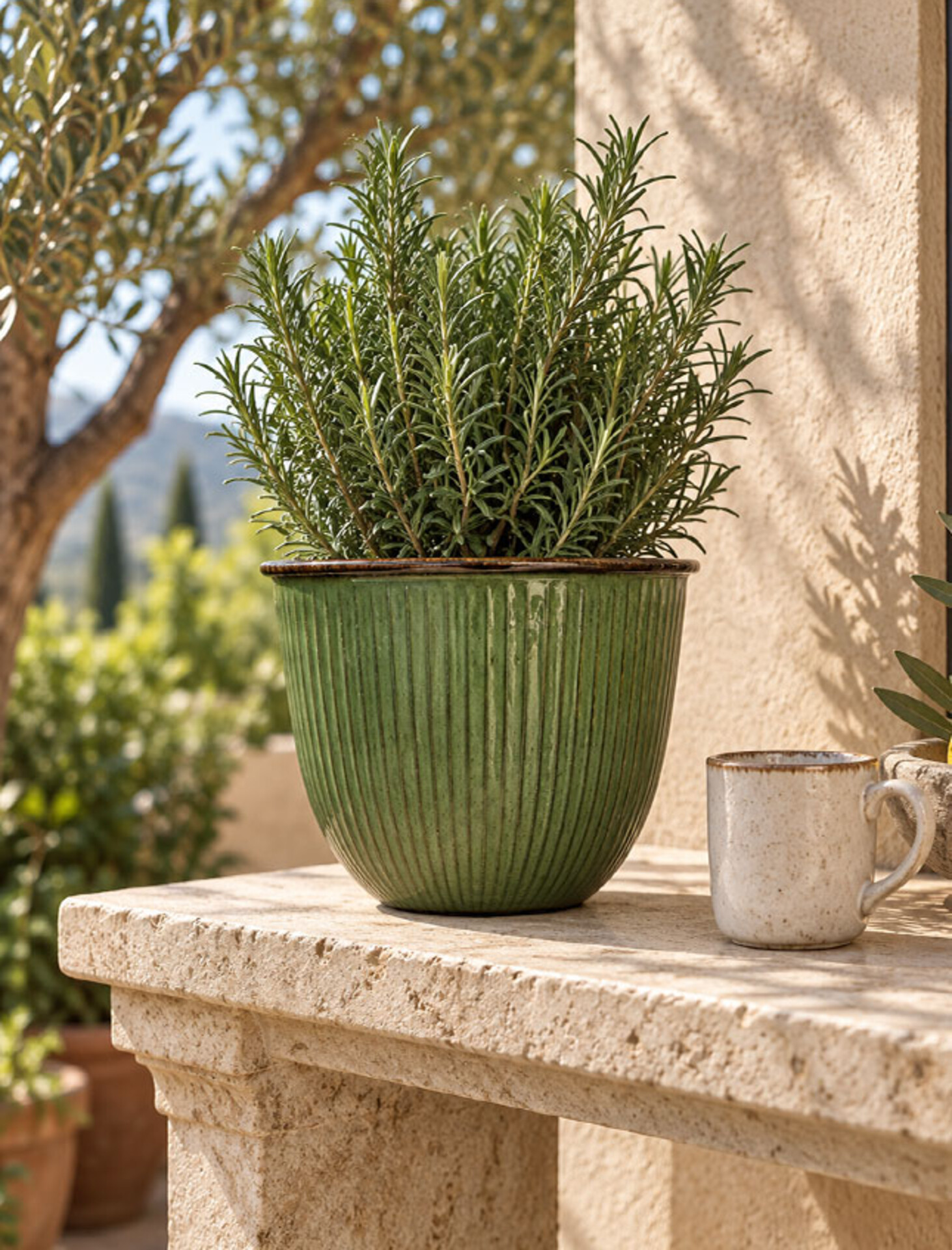 Cashpot Rigato Verde Bosco - Sconti per Fioristi e Aziende - H 23/D28 - H 27/ D32 - H 32/D37