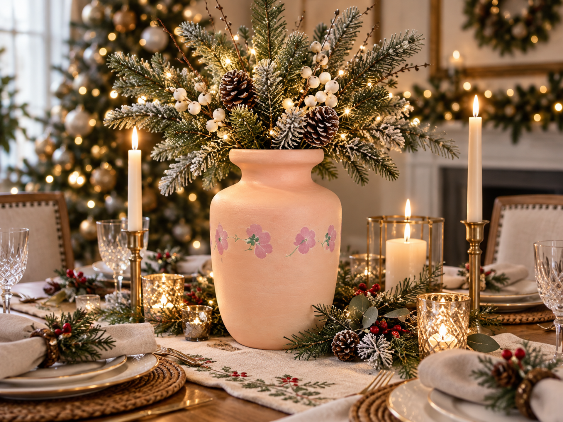 Vaso Ceramica H 30 Rosa Decorato - Sconti per Fioristi e Aziende - in 3 modell