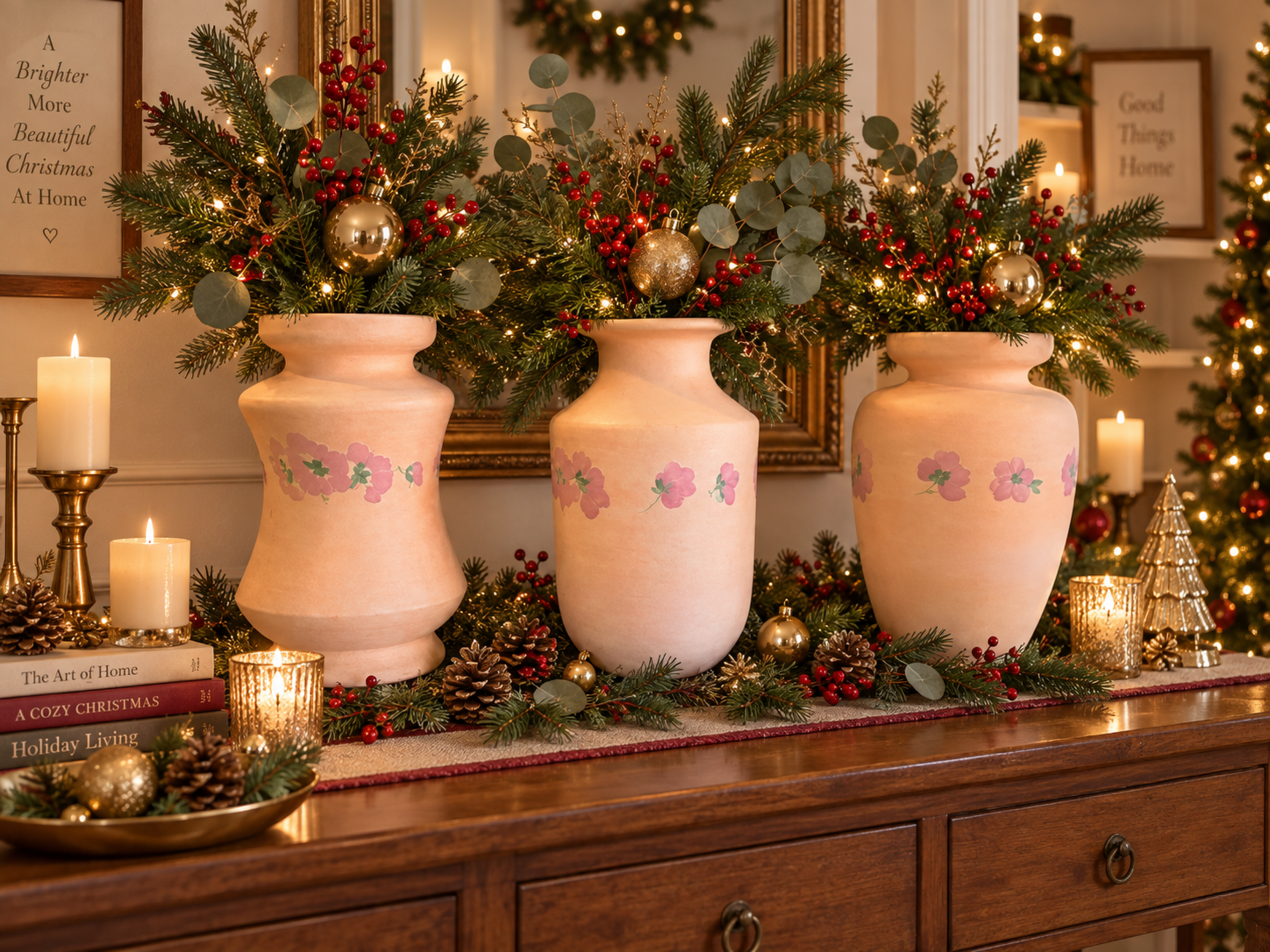 Vaso Ceramica H 30 Rosa Decorato - Sconti per Fioristi e Aziende - in 3 modell