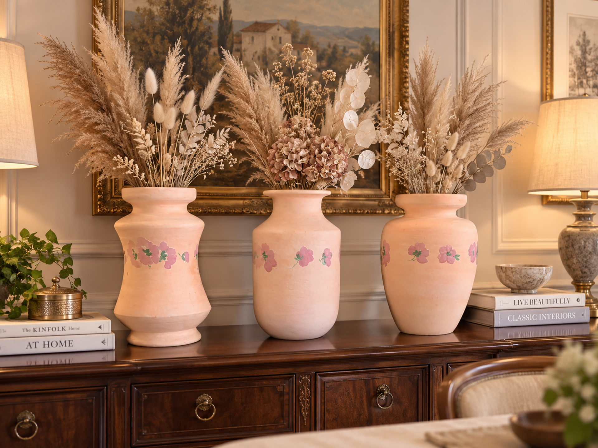 Vaso Ceramica H 30 Rosa Decorato - Sconti per Fioristi e Aziende - in 3 modell