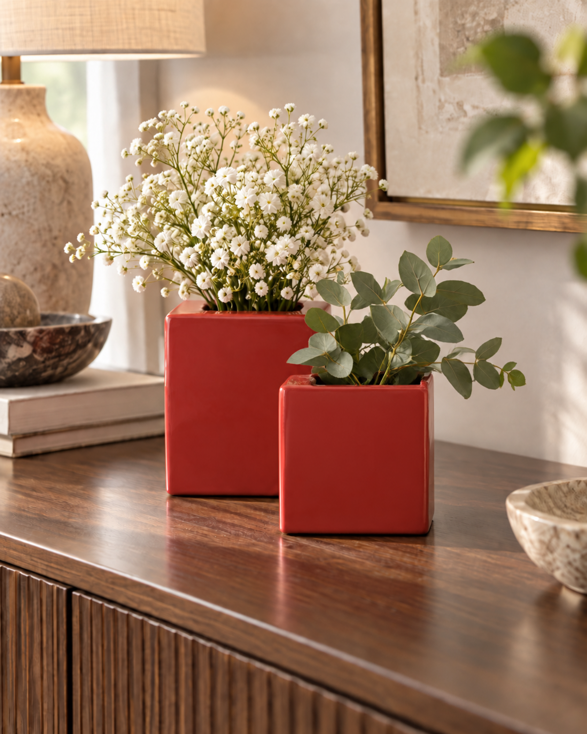 Vasetti cubo H 11 - H 9 - Sconti per Fioristi e Aziende - in ceramica GAV corallo