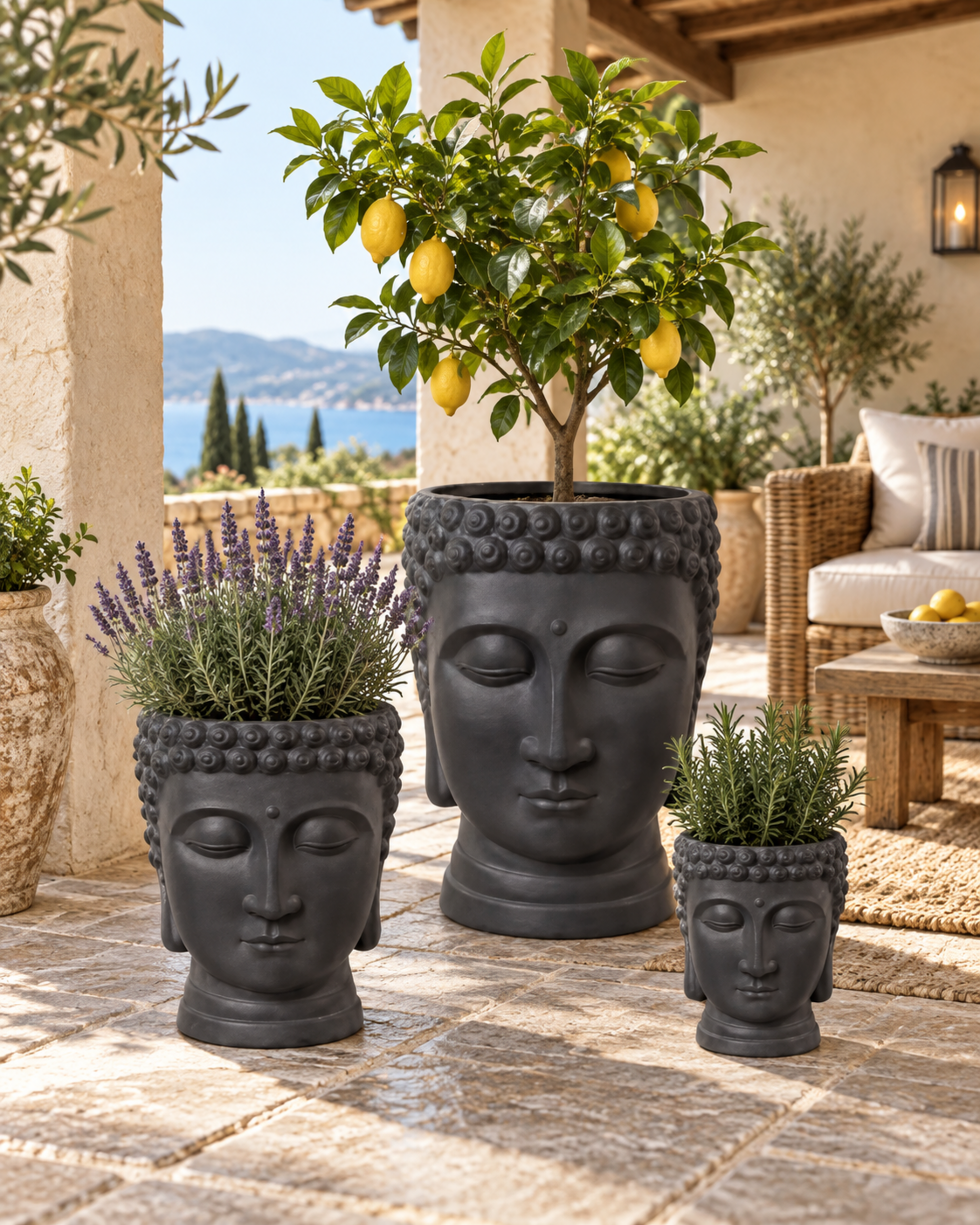 Vaso Budda x 3 Nero Opaco  - Sconti per Fioristi e Aziende - Fibercly H 50 / 34 / 24