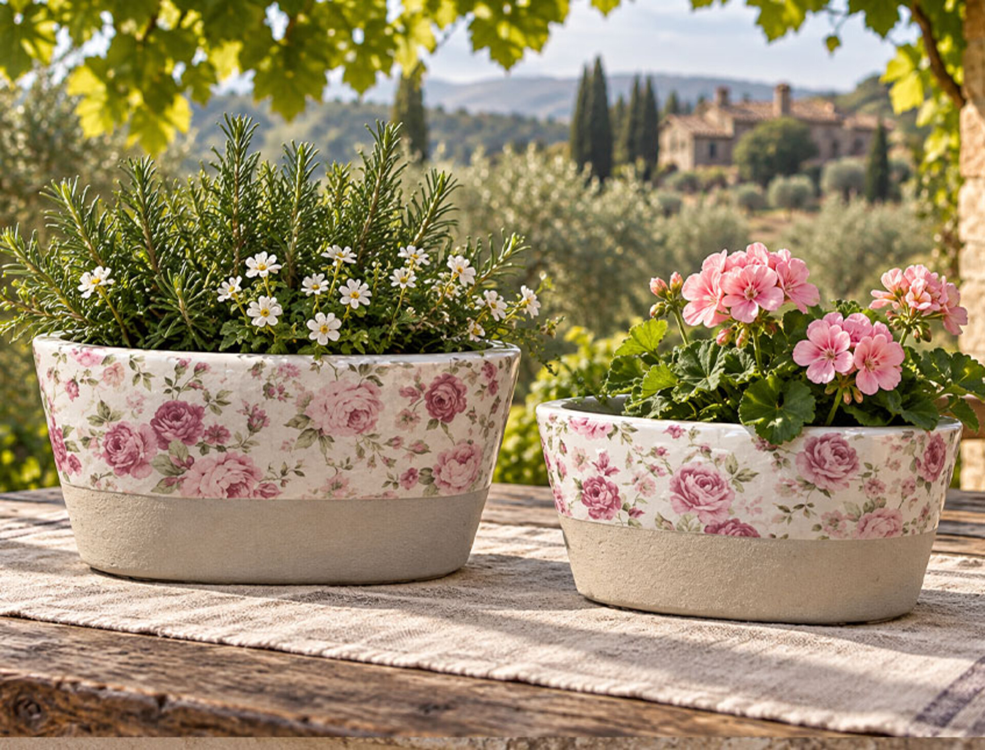 Ovaline Porta Piante x 2 - Sconti per Fioristi e Aziende - in ceramica Linea Romantic Rose