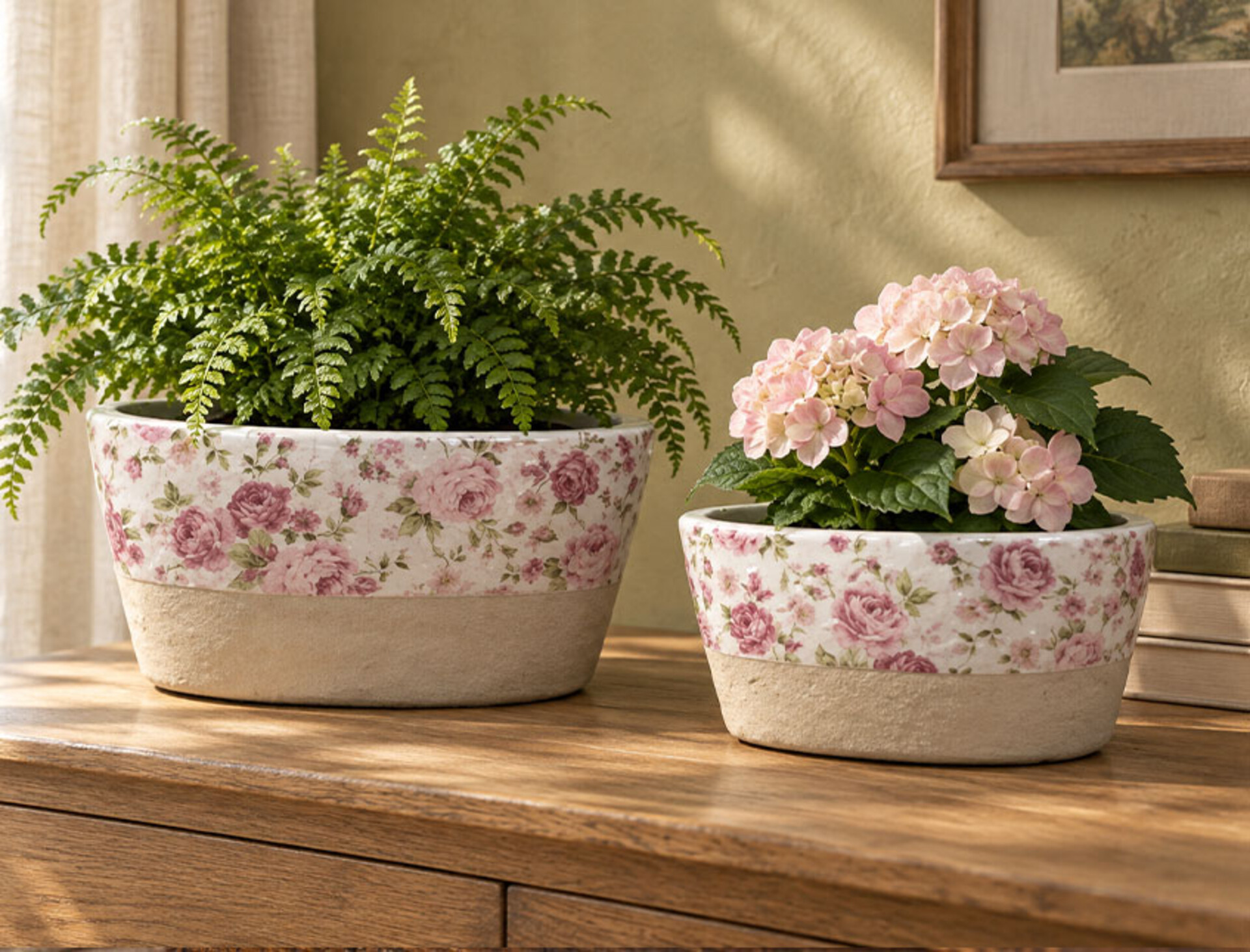 Ovaline Porta Piante x 2 - Sconti per Fioristi e Aziende - in ceramica Linea Romantic Rose