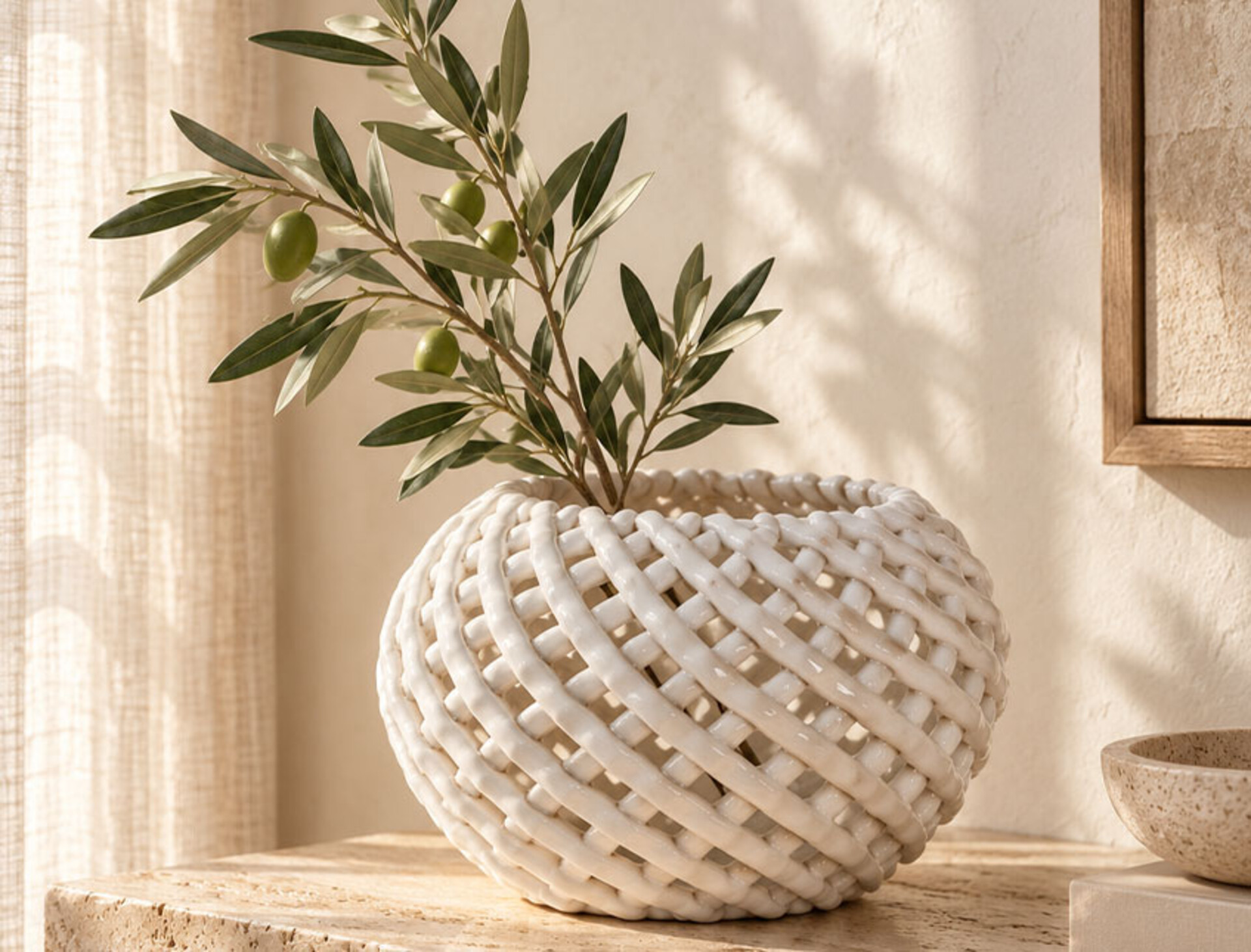 Vaso Intrecciato H 12,5 Ø 16 - Sconti per Fioristi e Aziende - in Ceramica Bianca