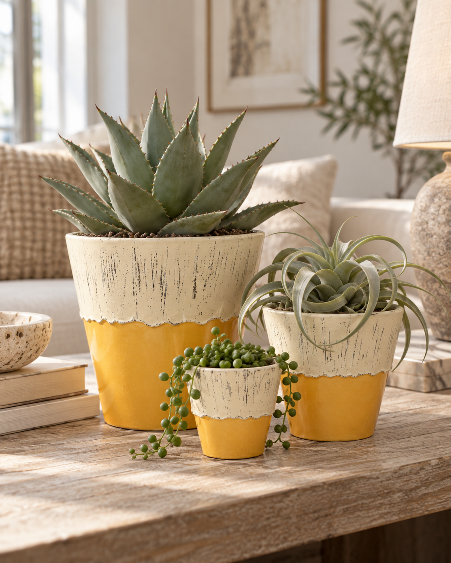 Vasi x 4 Ceramica Bicolore - Sconti per Fioristi e Aziende - Avorio - Arancio  Giallo - Marro