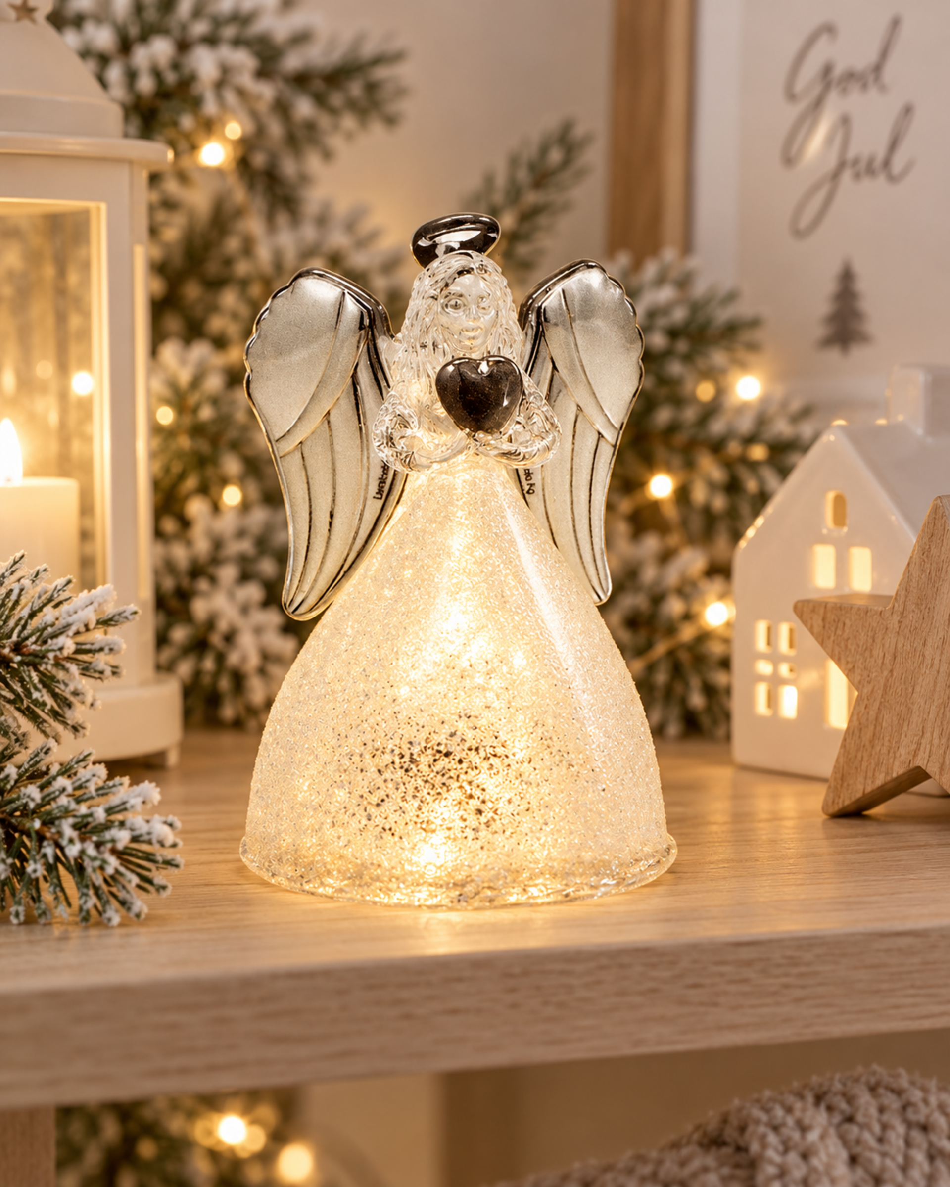 Angeli in vetro e argento - Sconti per Fioristi e Aziende - H 13 con luce