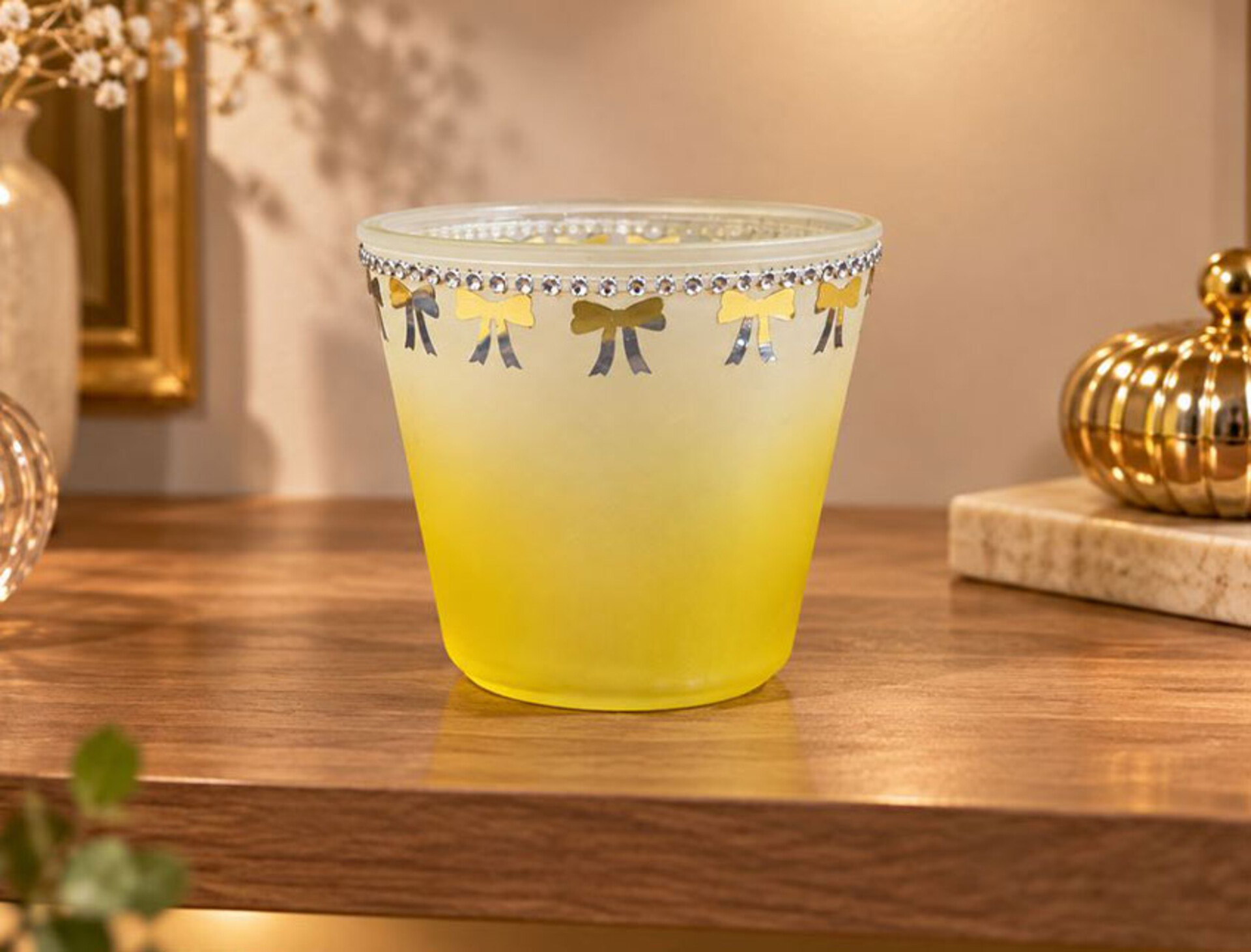 Porta vaso in vetro satinato  - Sconti per Fioristi e Aziende - giallo in due modelli
