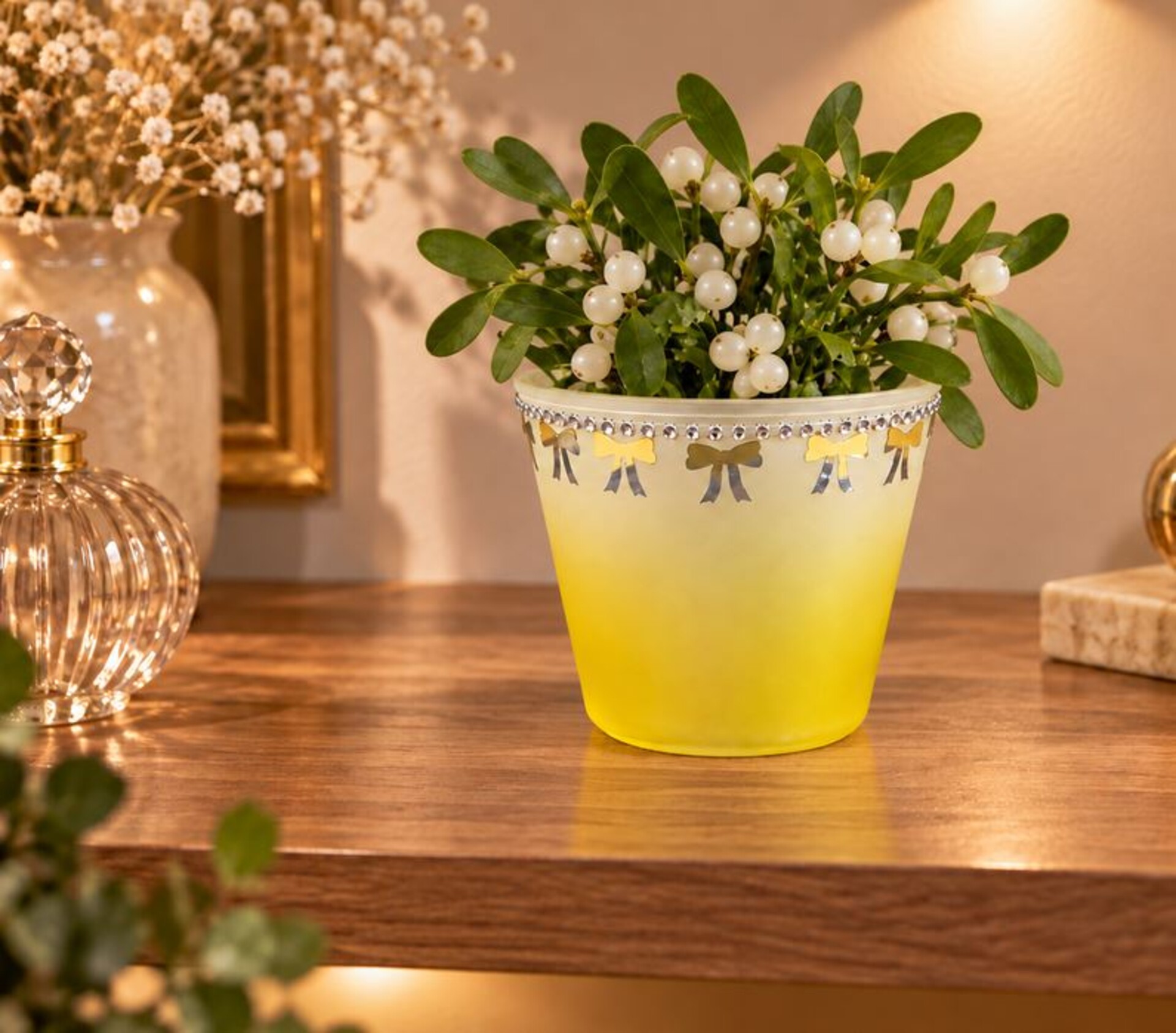 Porta vaso in vetro satinato  - Sconti per Fioristi e Aziende - giallo in due modelli