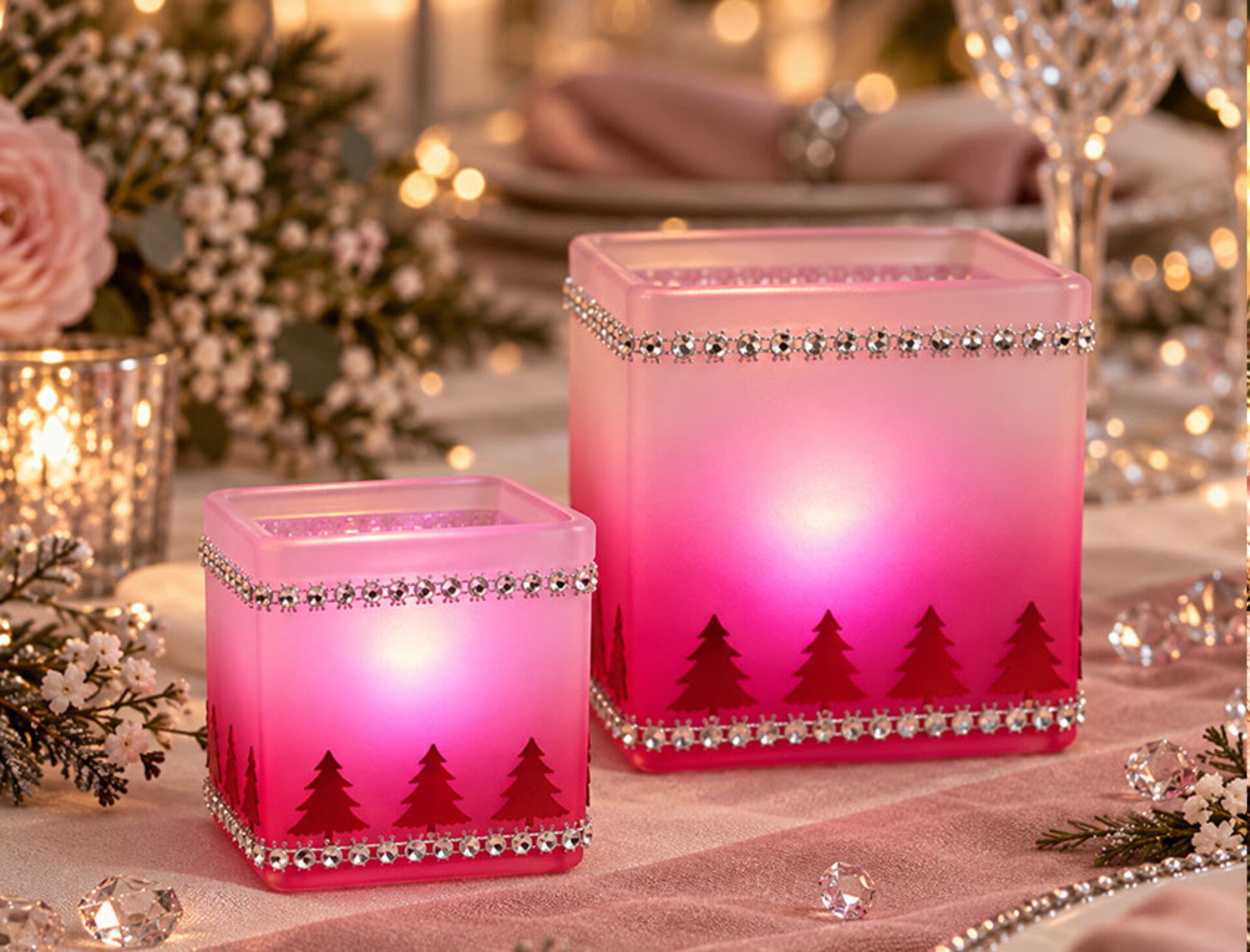 Cubetto vetro satinato fuxia - Sconti per Fioristi e Aziende - Decorato in due misure