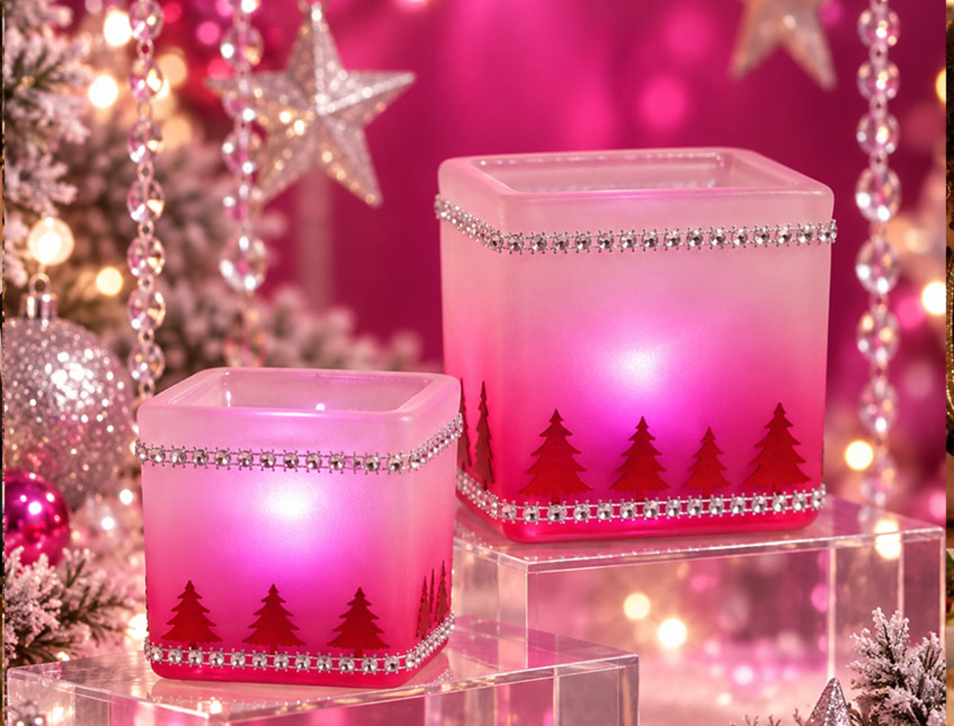 Cubetto vetro satinato fuxia - Sconti per Fioristi e Aziende - Decorato in due misure