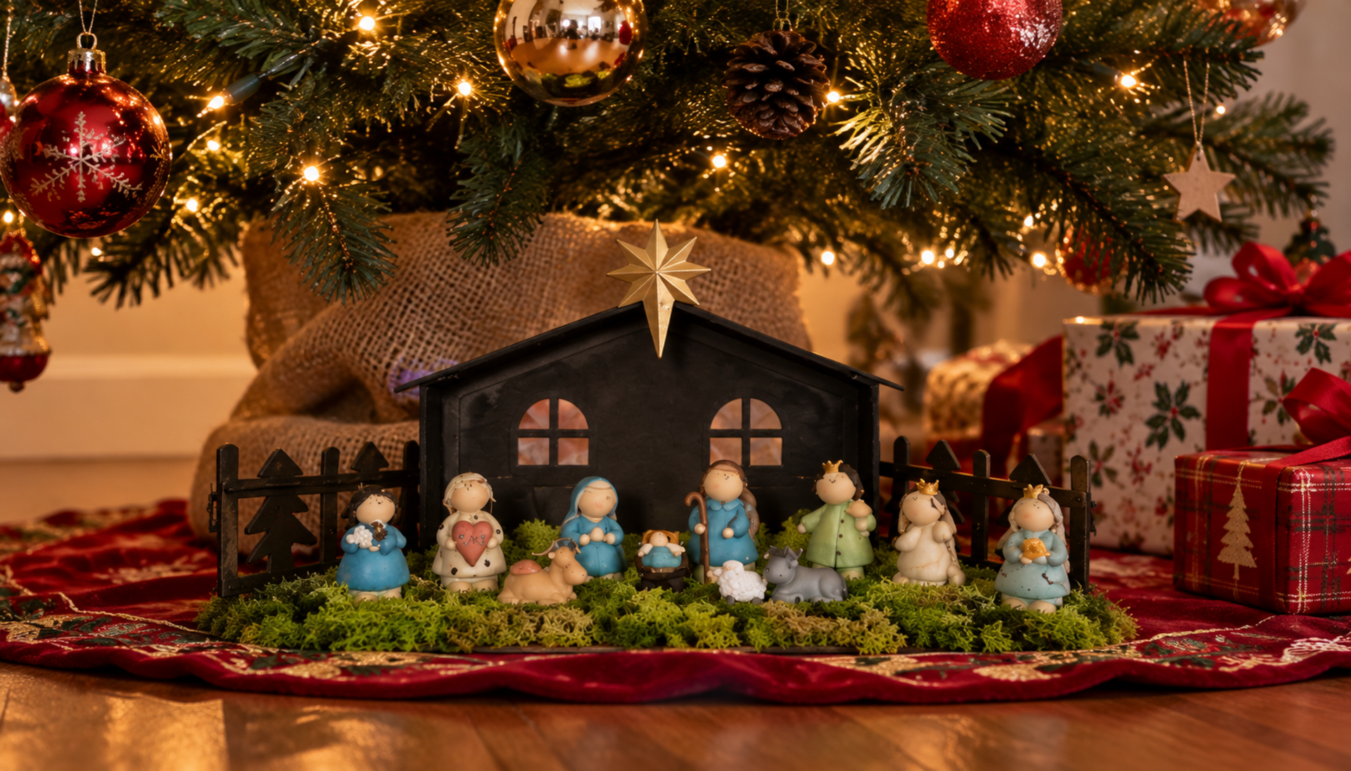 Presepe con 11 soggetti  - Sconti per Fioristi e Aziende - Con capanna metal