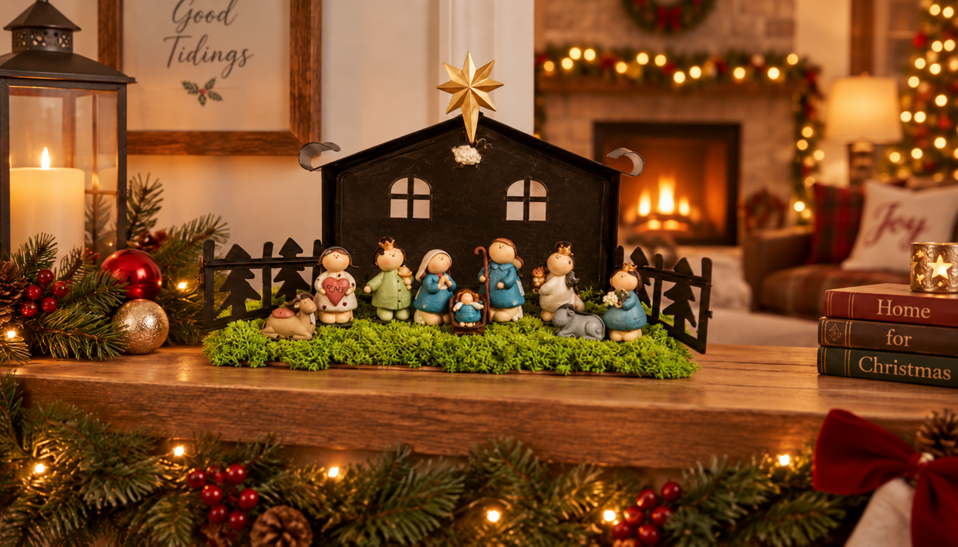 Presepe con 11 soggetti  - Sconti per Fioristi e Aziende - Con capanna metal
