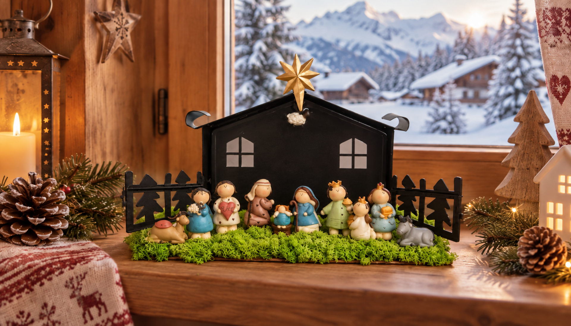 Presepe con 11 soggetti  - Sconti per Fioristi e Aziende - Con capanna metal