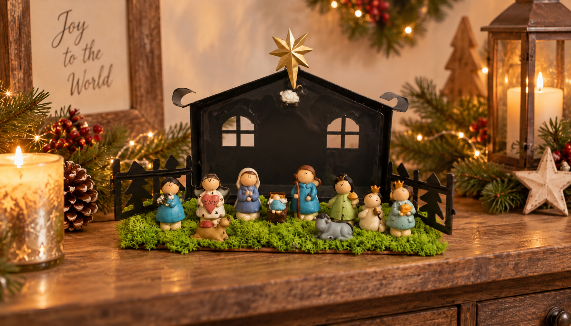 Presepe con 11 soggetti  - Sconti per Fioristi e Aziende - Con capanna metal